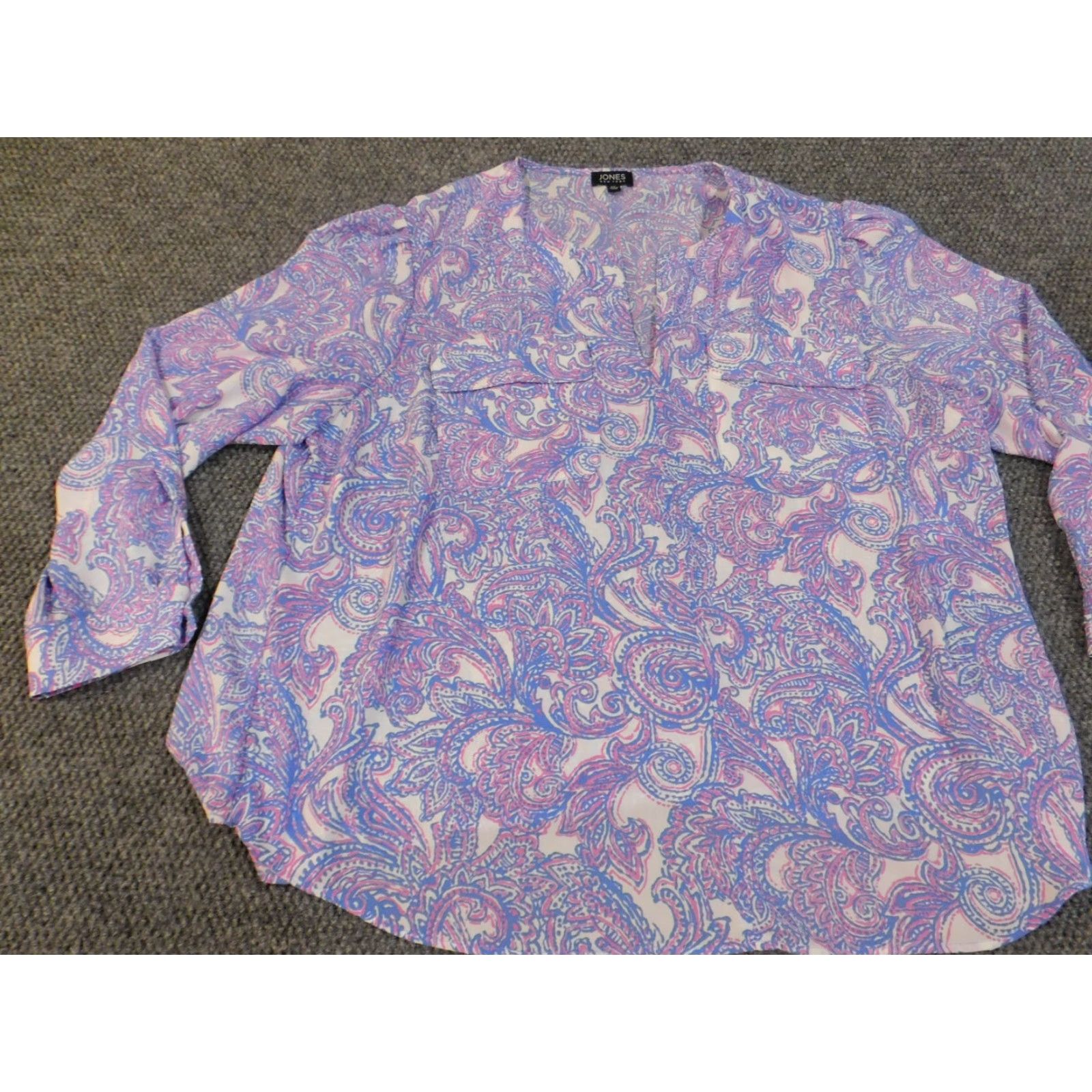 Jones New York Jones New York Blouse 3X Womens Pullover Polyester Purple Geometric Floral Round Neck Long Sleeve Plus Size Classic Lightweight Size XXL / US 16-18 / IT 52-54 - 3 Thumbnail