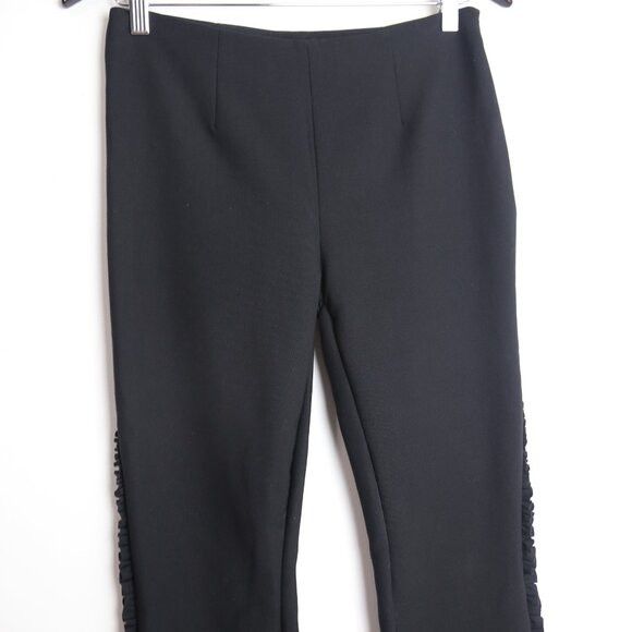 Cinq a Sept Cinq A Sept Onyx Ruffle Trim Flared Cropped Black Pants Size 26" / US 2 / IT 38 - 2 Thumbnail