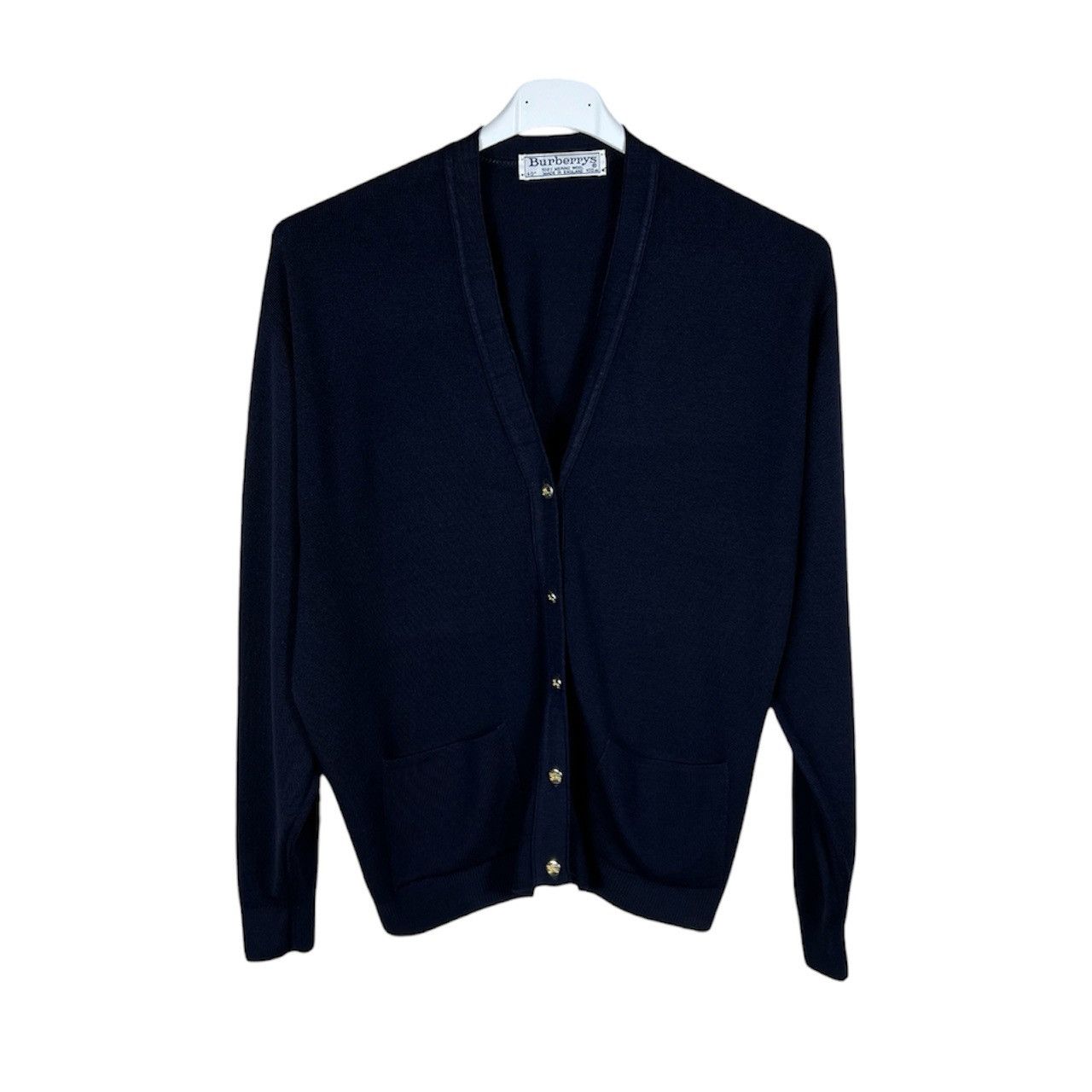 Burberry Vintage 90s Burberrys merino wool navy old money cardigan Size M / US 6-8 / IT 42-44 - 1 Thumbnail