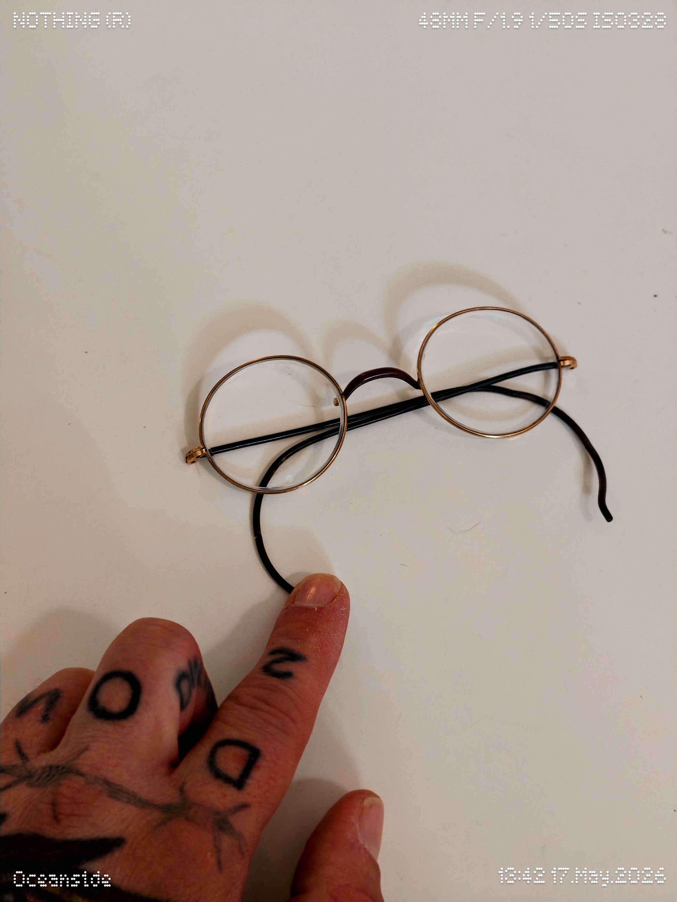 Vintage Antique Gold Plated Round RX Glasses Leather Arms Late 1800s Size ONE SIZE - 3 Thumbnail