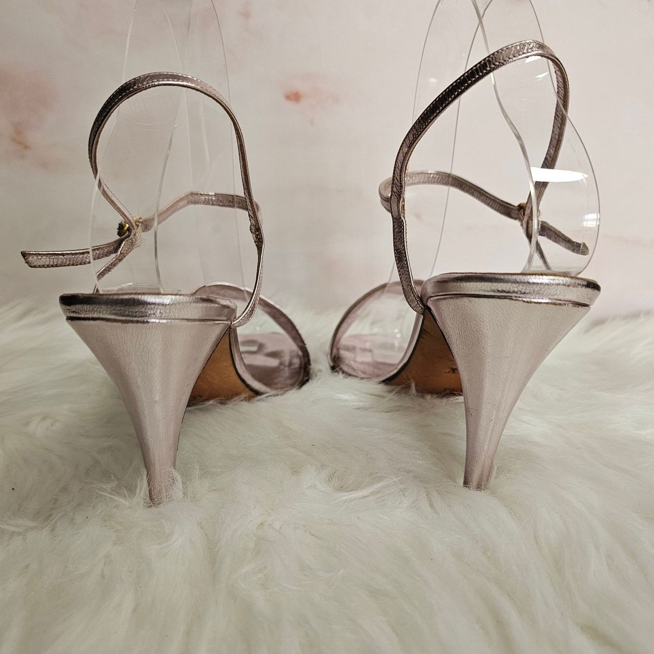 Halston EUC VTG HALSTON Lavander Beaded Metallic Heel Sandals 7.5 Size US 7.5 / IT 37.5 - 4 Thumbnail