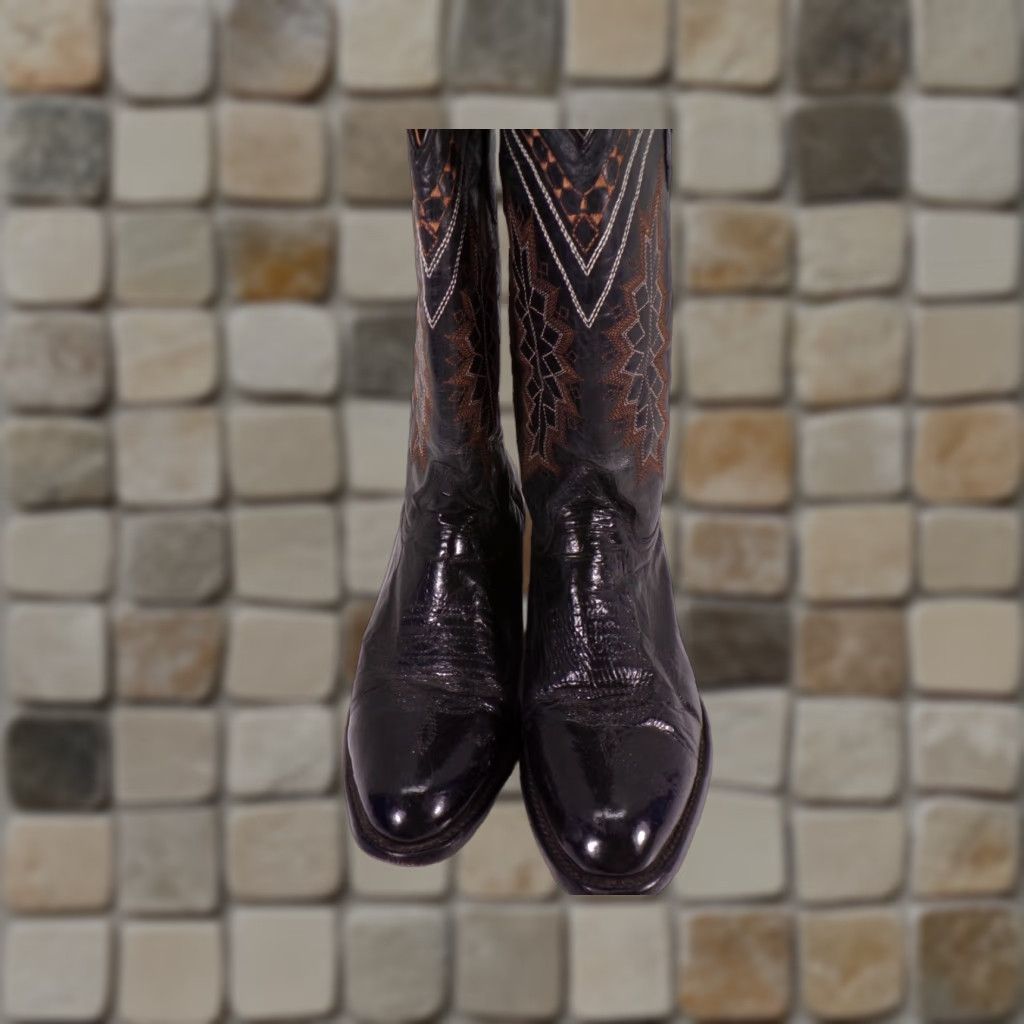 Vintage Ferrini Boots Men Sz 8.5 D Black Leather Western Distressed Vintage Cowboy Goat Leather Boots Mens Size US 9 / EU 42 - 1 Thumbnail