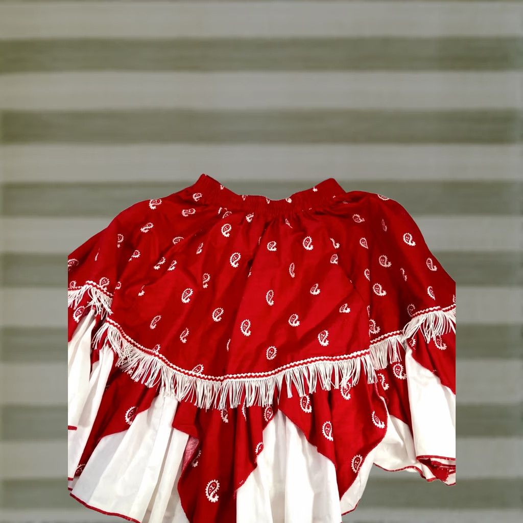 Vintage Jancy Fashions Bandana Mini Skirt Womens S Red White Elastic Waist Fringe Hem Skirt Short Classic Vintage No Size 28" / US 6 / IT 42 - 1 Thumbnail