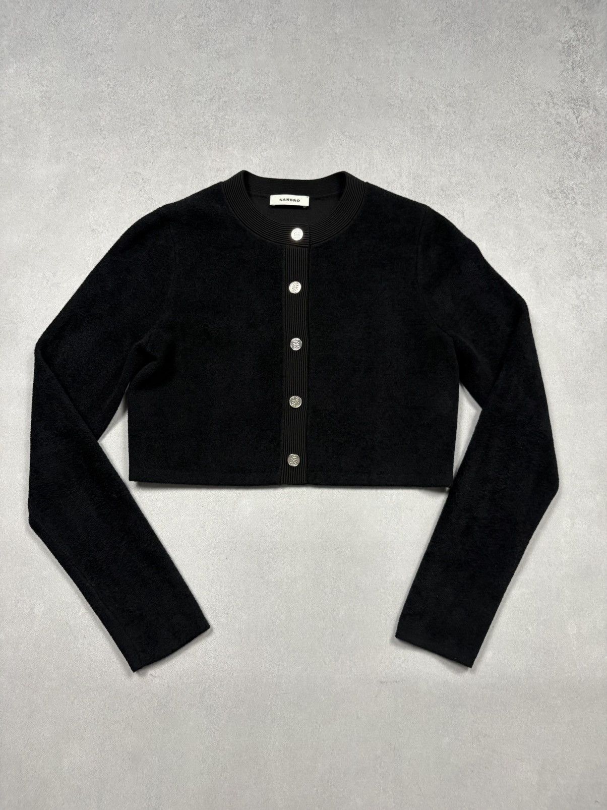 Sandro Sandro Paris Cropped Knit Cardigan Black Rare Gold Button S Size S / US 4 / IT 40 - 1 Thumbnail