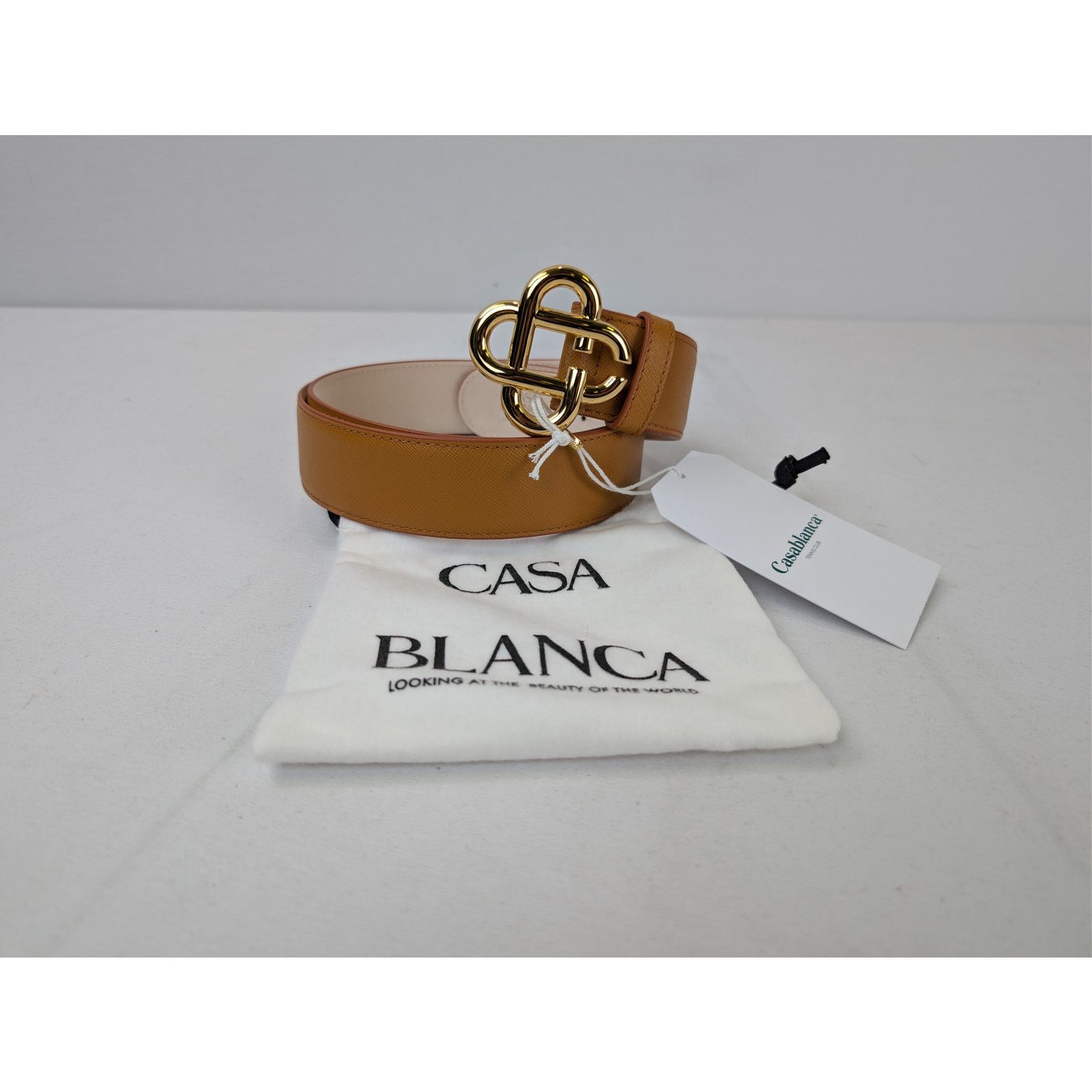 Casablanca o1rshd1 Size: 105cm / Men's Leather CC Logo Buckle Belt Tan Size 42 - 17 Thumbnail