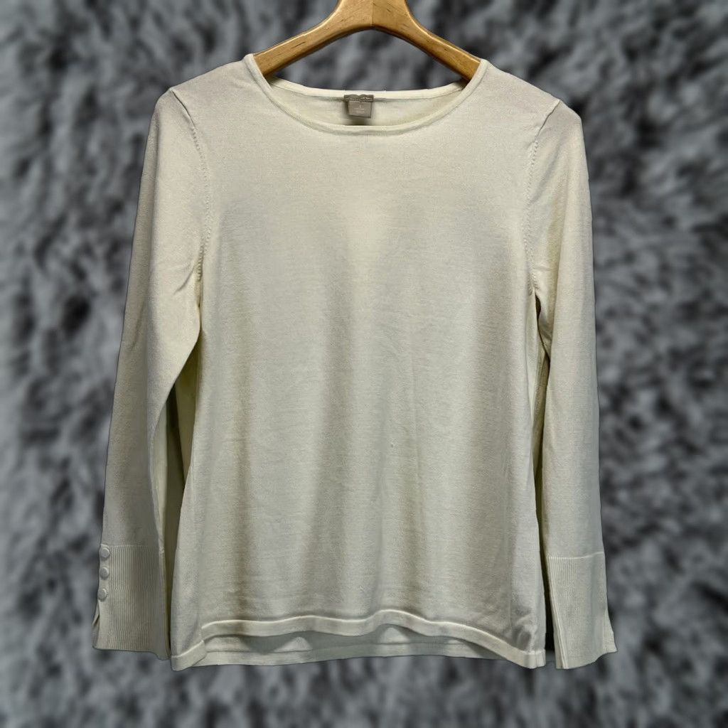 Vintage Chicos Classic Ivory Pullover Sweater Women's Large Long Sleeve Button Front Knit Size L / US 10 / IT 46 - 1 Thumbnail