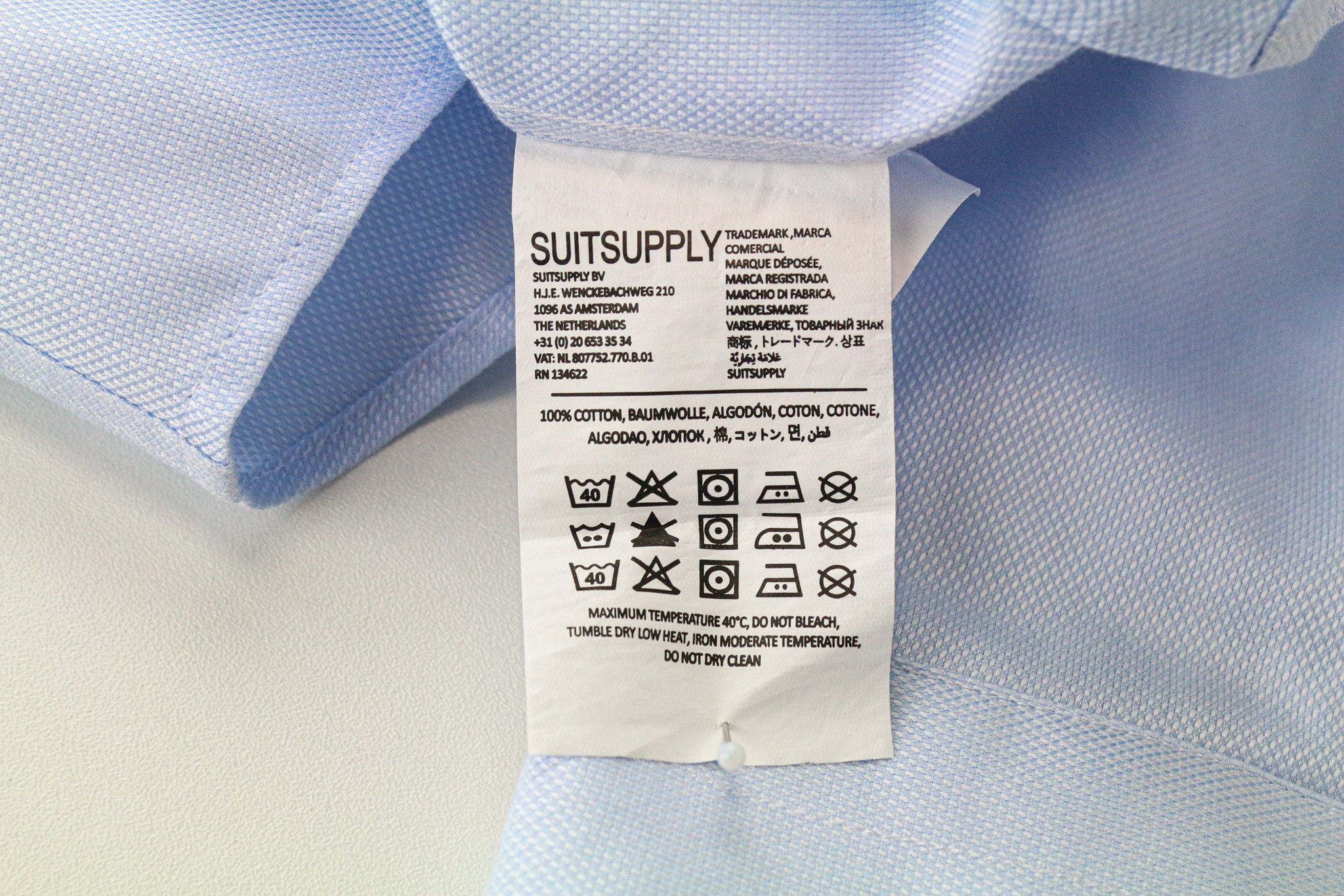 Suitsupply 37/14 1/2 Slim Blue Cotton Cutaway Shirt 79370 Size 38R - 6 Thumbnail