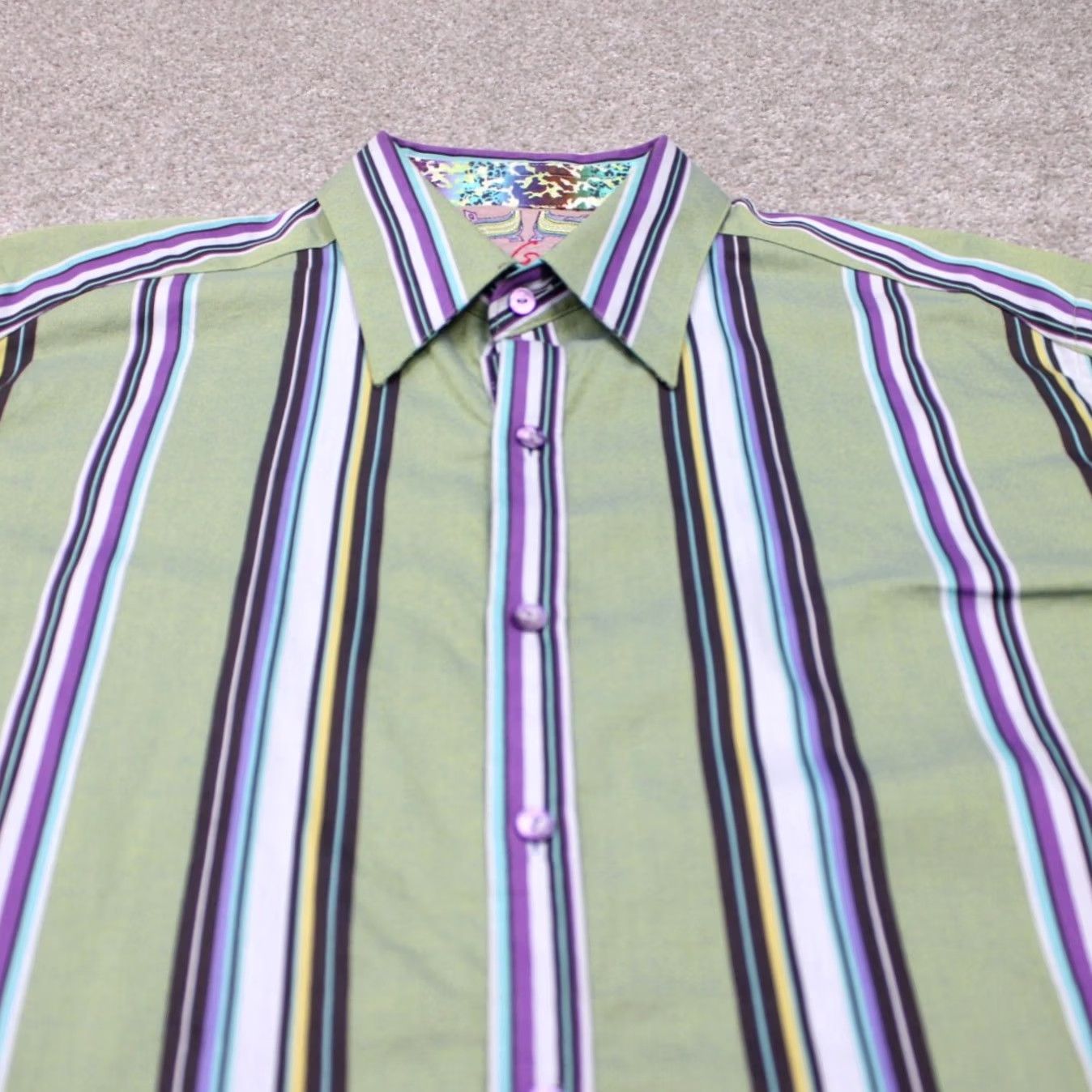 Robert Graham Robert Graham Button-Up Shirt Adult Large Green/Purple Cotton L/S Striped Size US L / EU 52-54 / 3 - 4 Thumbnail