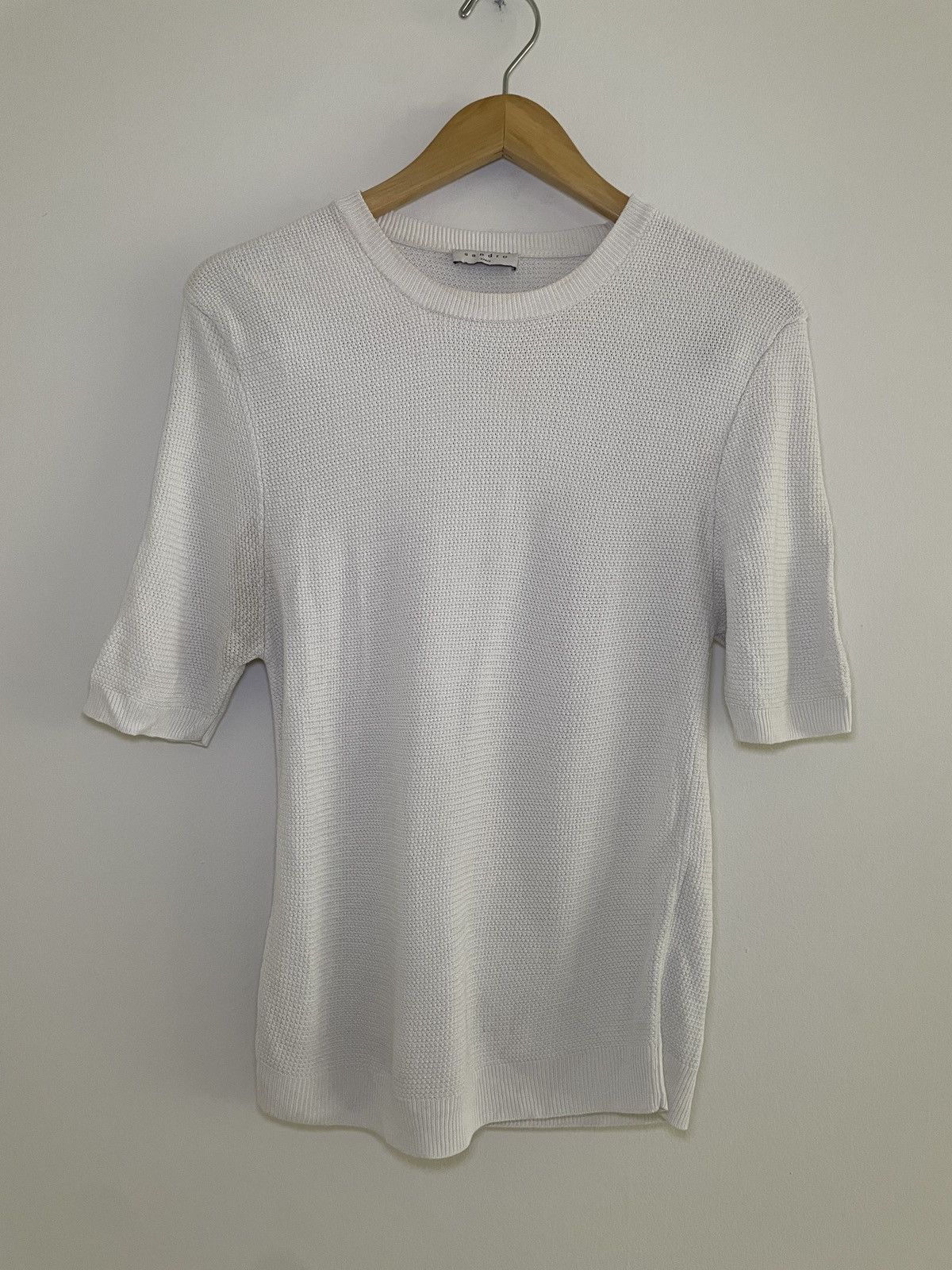 Sandro Sandro Paris Ecru Waffle Knit T-Shirt Size US S / EU 44-46 / 1 - 1 Thumbnail