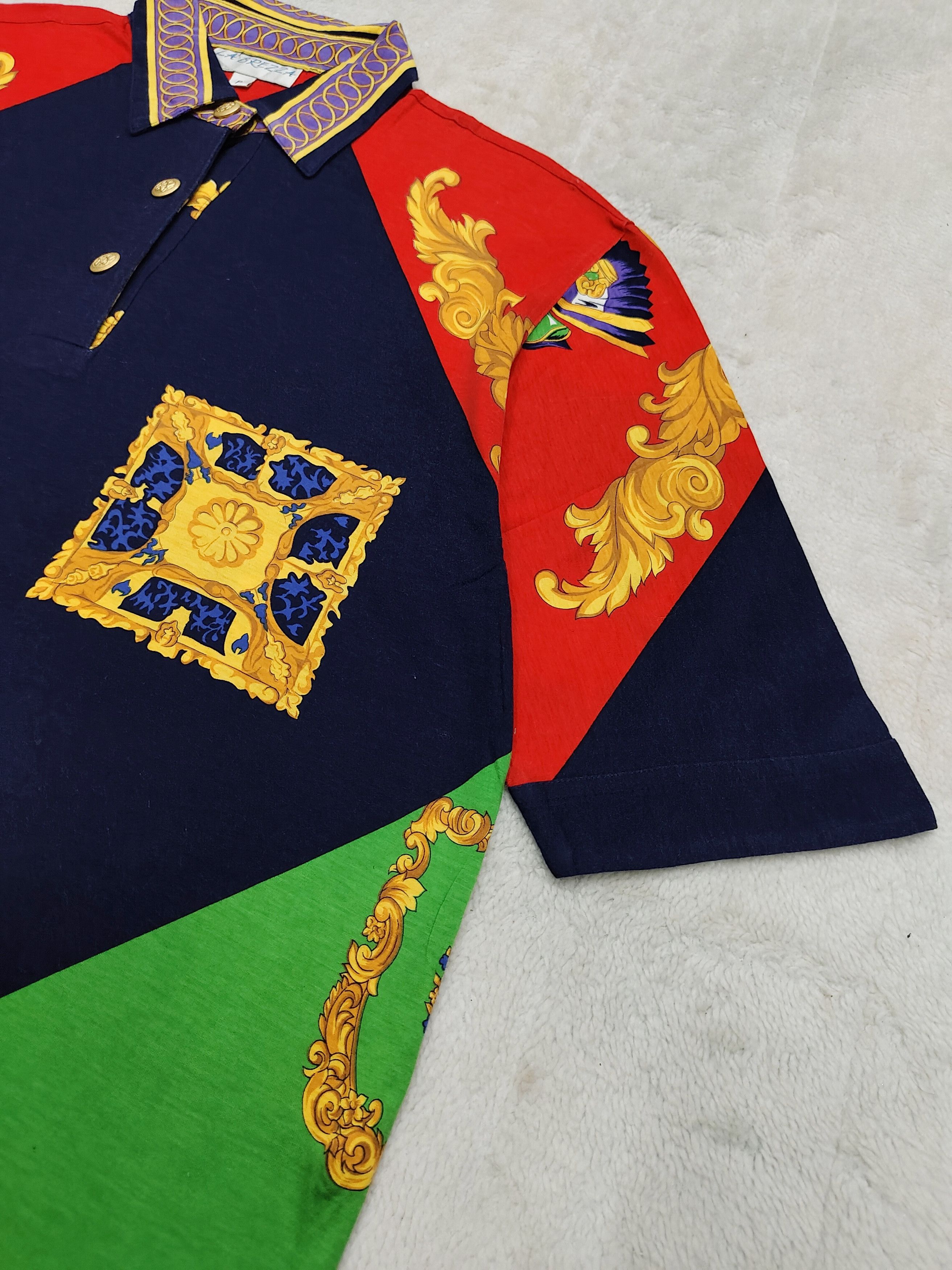 Japanese Brand 90s La Brezza- Ornamental Baroque Colourblock Polo Shirt Size US M / EU 48-50 / 2 - 3 Thumbnail