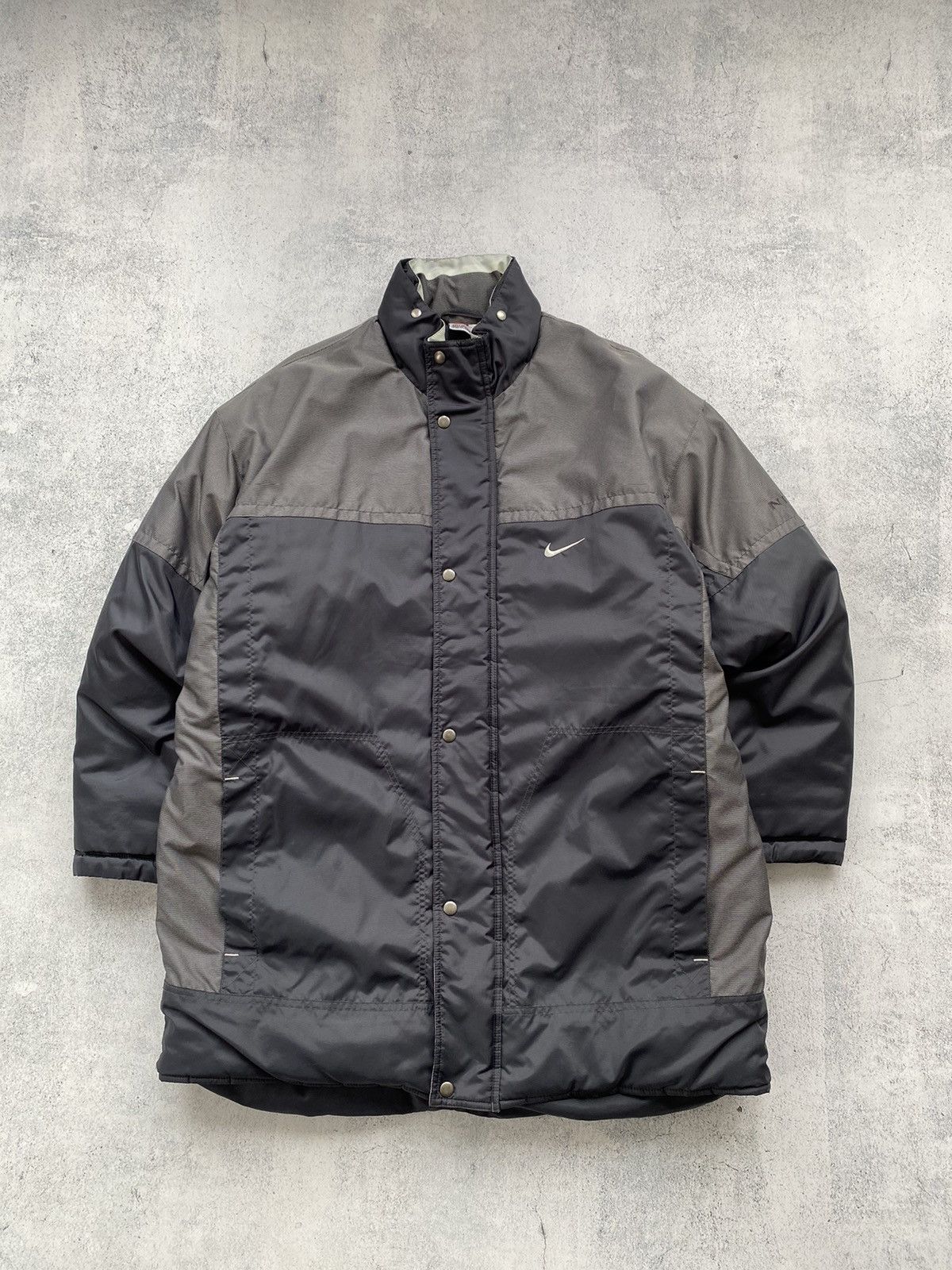image of 90's Nike Nylon Drill Light Puffer Parka Jacket in Black/Gray, Men's (Size XL)