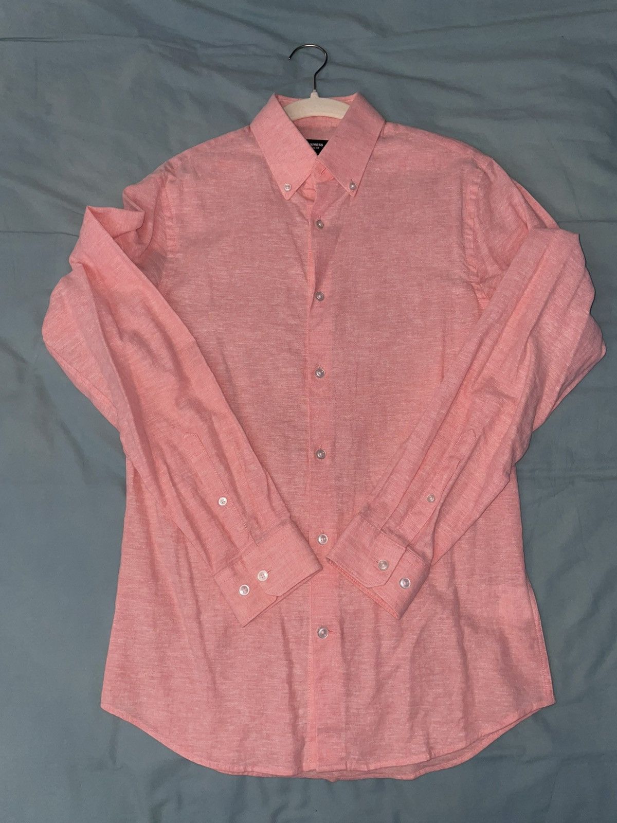 Express Express Slim Fit Linen-Cotton Button-Up Shirt - XS, Pink Size US XS / EU 42 / 0 - 1 Thumbnail