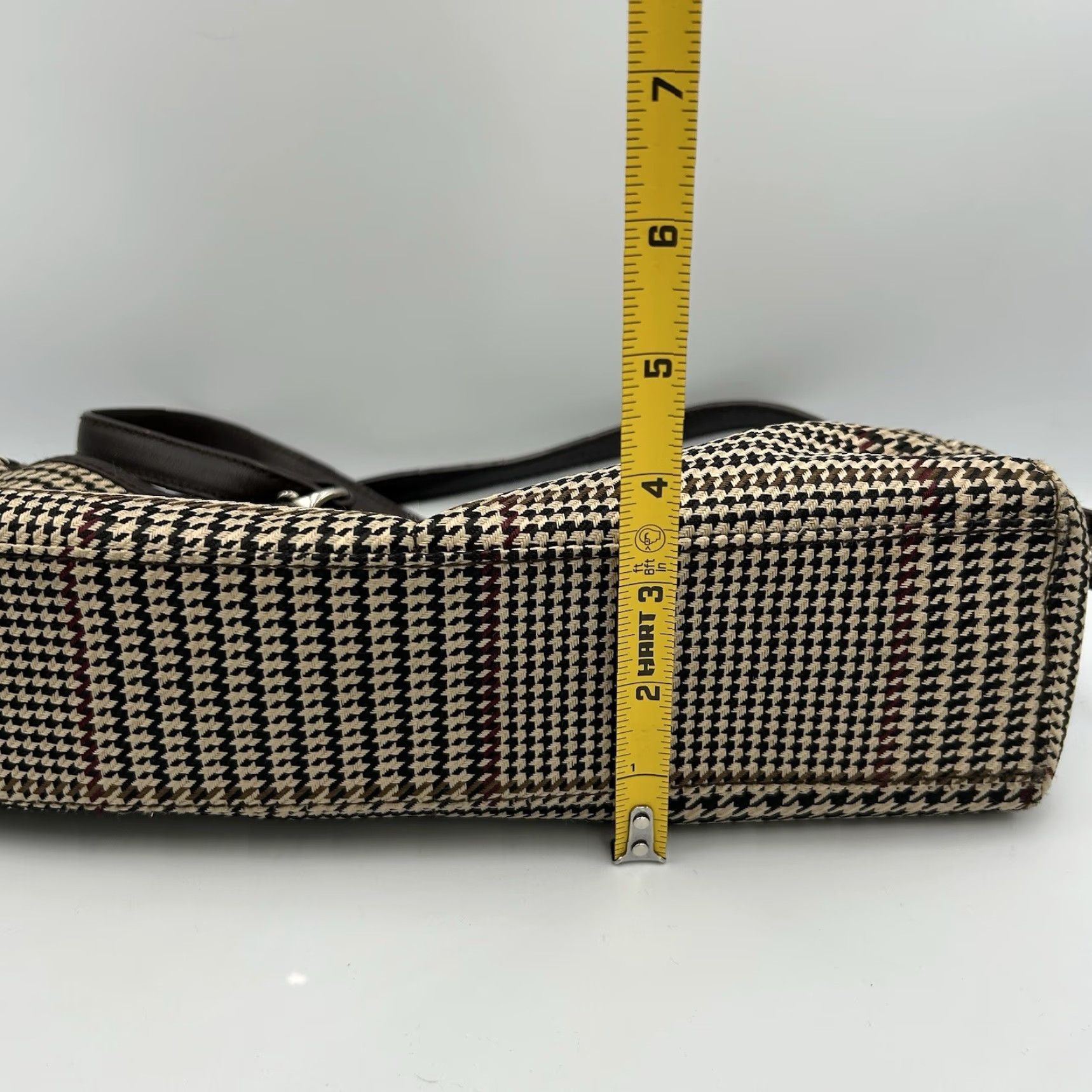 Ralph Lauren VINTAGE Lauren Ralph Lauren Womens Brown Multi Houndstooth Fabric Zip Shoulder Bag Size ONE SIZE - 7 Thumbnail