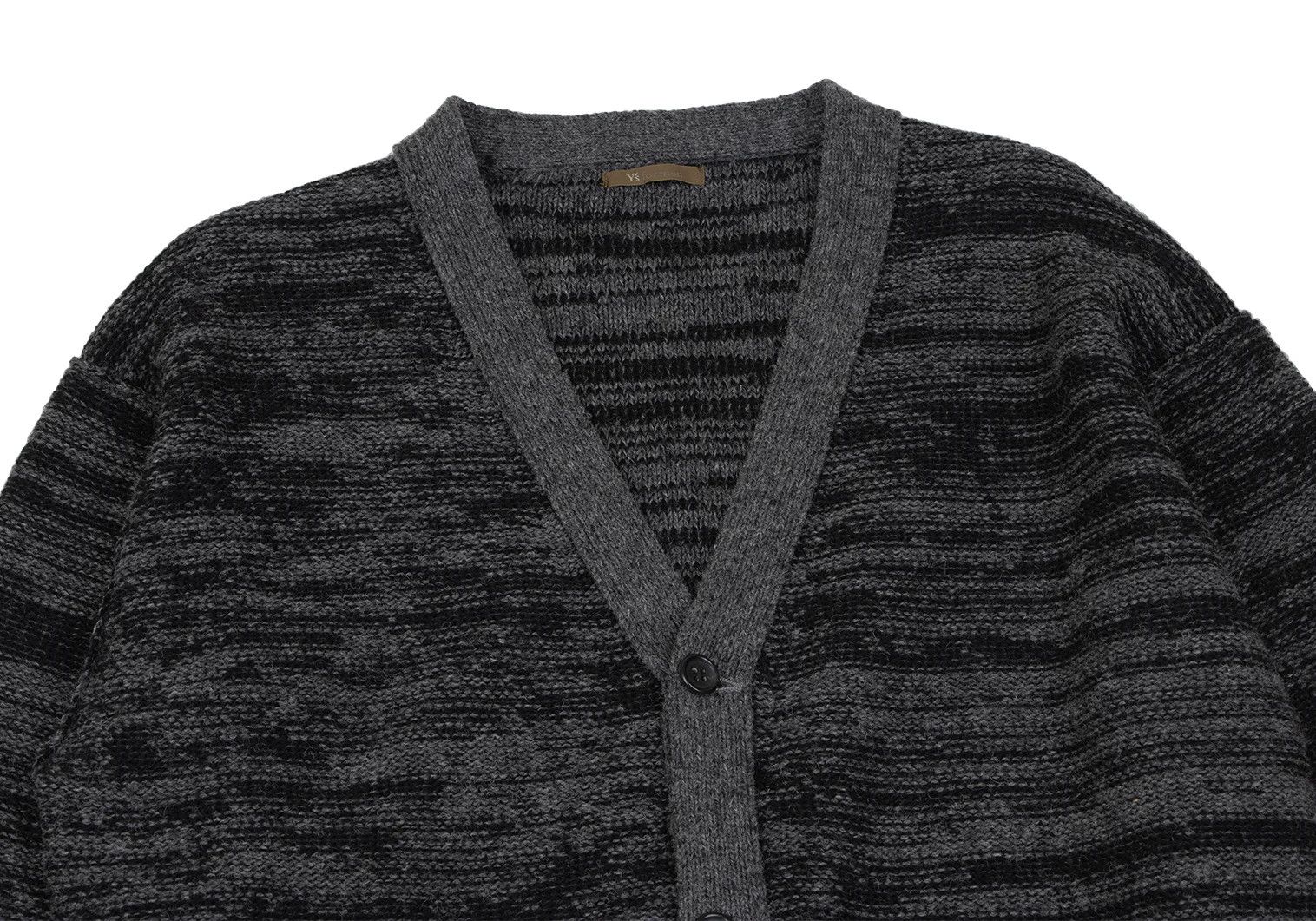 Wool Melange Knit Cardigan in Gray and Black Size L