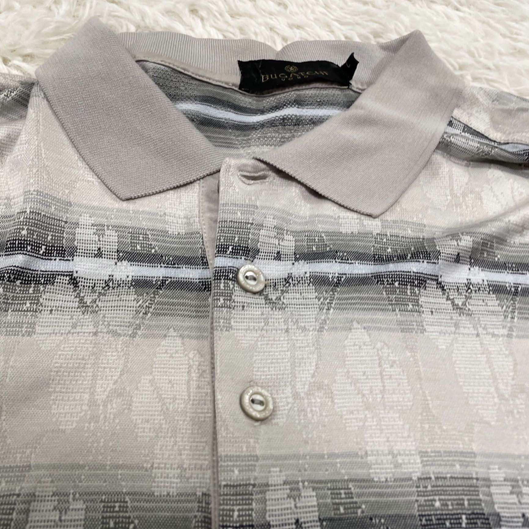 BUGATCHI VINTAGE Bugatchi Uomo Polo Shirt Geometric Abstract 90s Optical Illusion Gray L Men Polo Shirt, Short Sleeve, 100% Cotton, Regular Fit, Golf Size US L / EU 52-54 / 3 - 4 Thumbnail