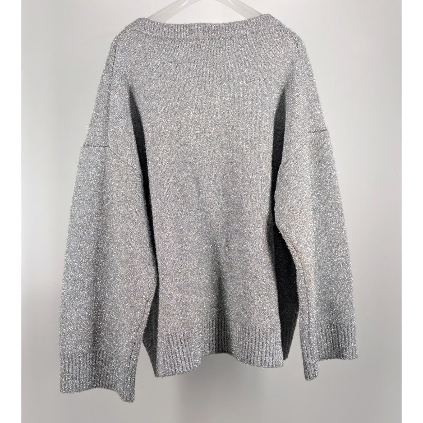 Ganni Ganni Sparkle Logo Sweater Silver Merino Wool Oversized S/M Women Pullover Logo Embroidered Crewneck 2024 2025 Mint Silver Size S / US 4 / IT 40 - 3 Thumbnail