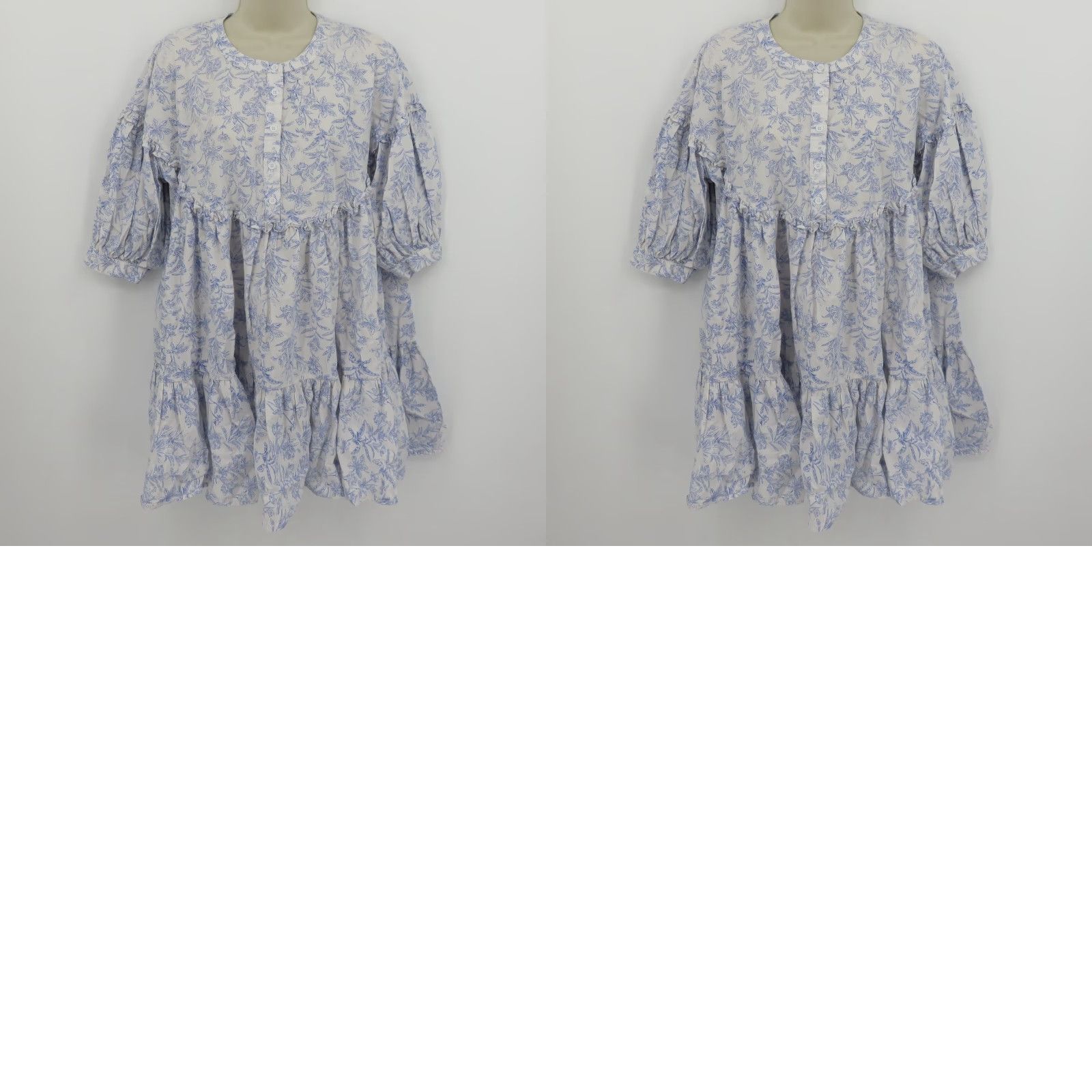 Vintage Bucket List Women Large White Blue Flower Botanical Print Ruffle Dress Sundress Size L / US 10 / IT 46 - 9 Thumbnail