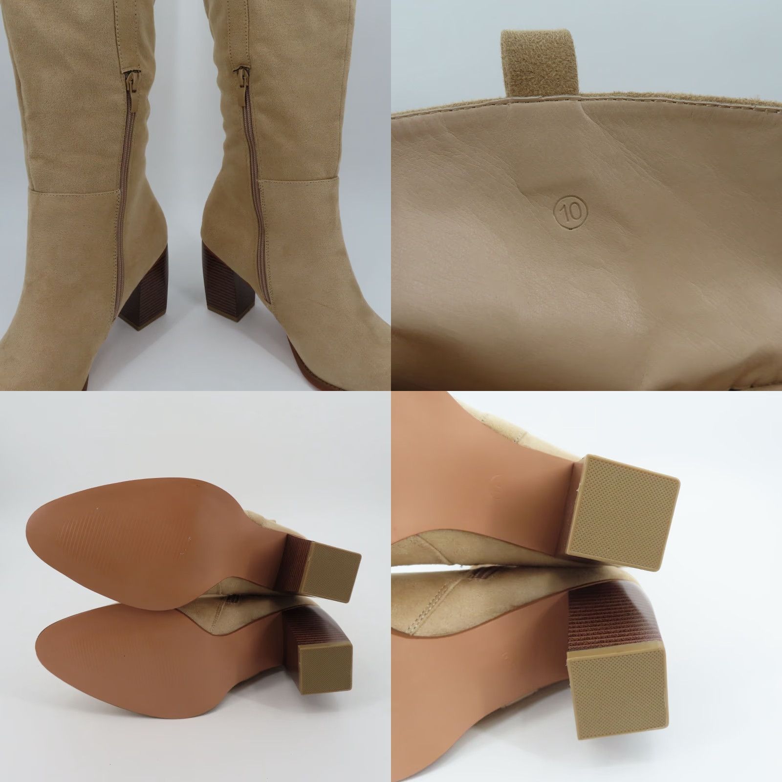 Vintage Women Beige Faux Leather Block Heel Knee High Boots Western NEW Size US 10 / IT 40 - 9 Thumbnail