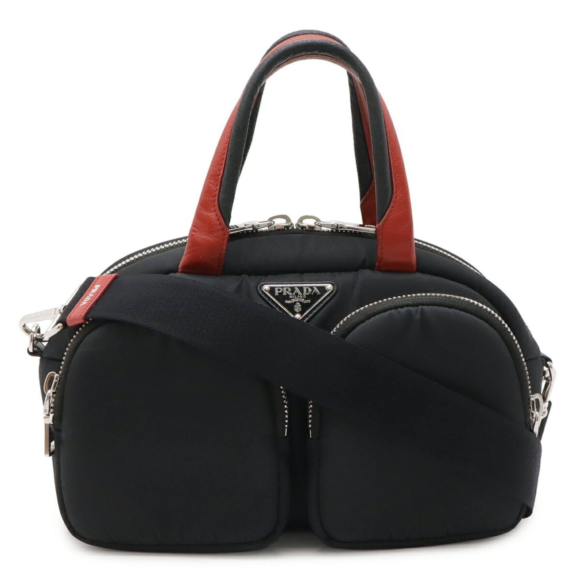Prada PRADA Triangle Handbag Mini Boston Shoulder Bag Nylon NERO Black Red Purchased at a domestic boutique 1BB062 Size ONE SIZE - 1 Thumbnail