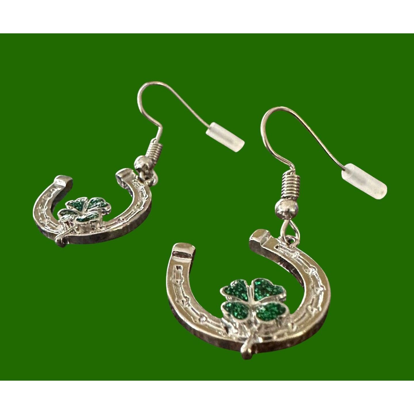Handmade Horseshoe Clover Earrings St Patricks Day Lucky Irish Dangle Size ONE SIZE - 9 Thumbnail