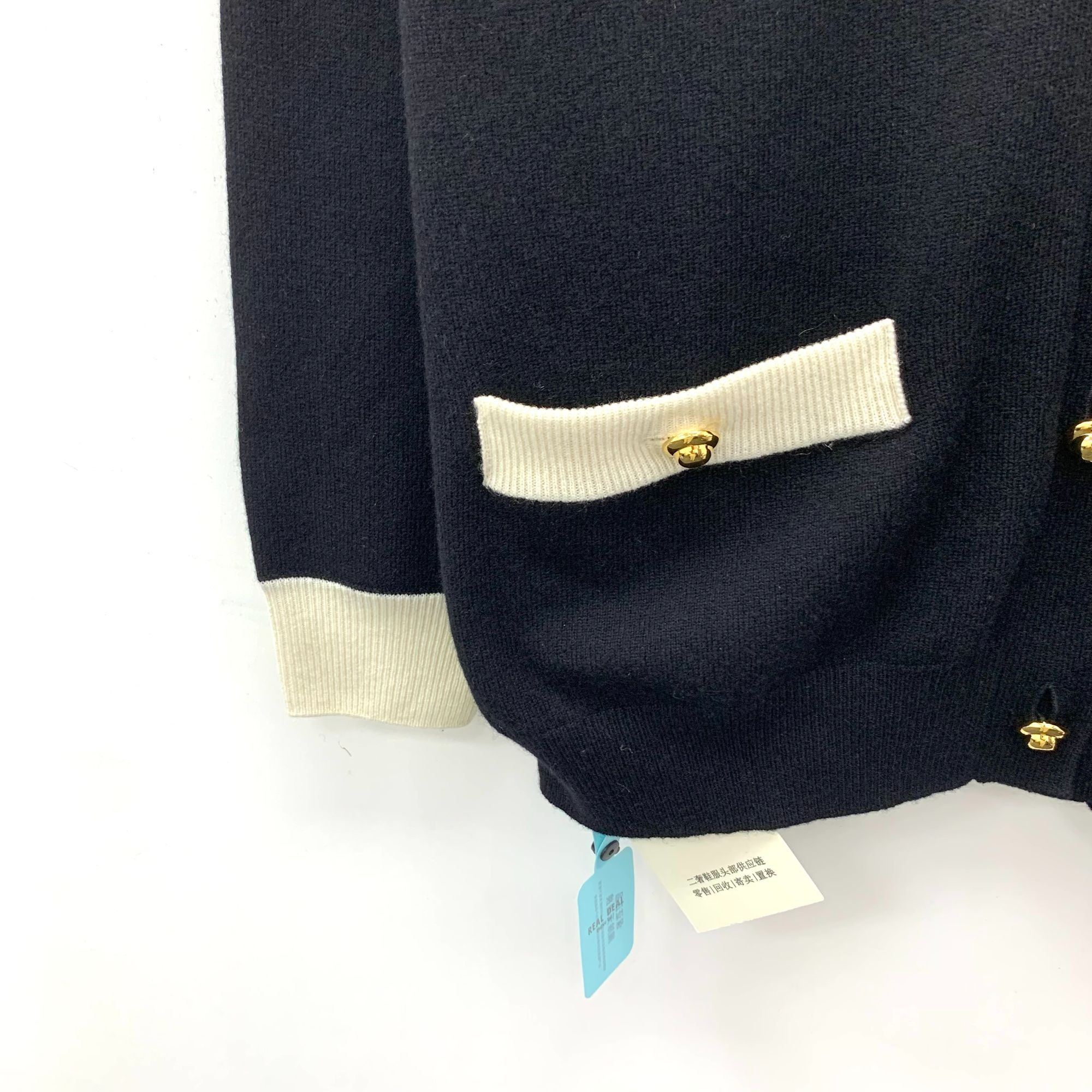Miu Miu Miu Miu Womens Black Cardigan W/ Gold Buttons & Contrast Cre Size XS / US 0-2 / IT 36-38 - 8 Thumbnail