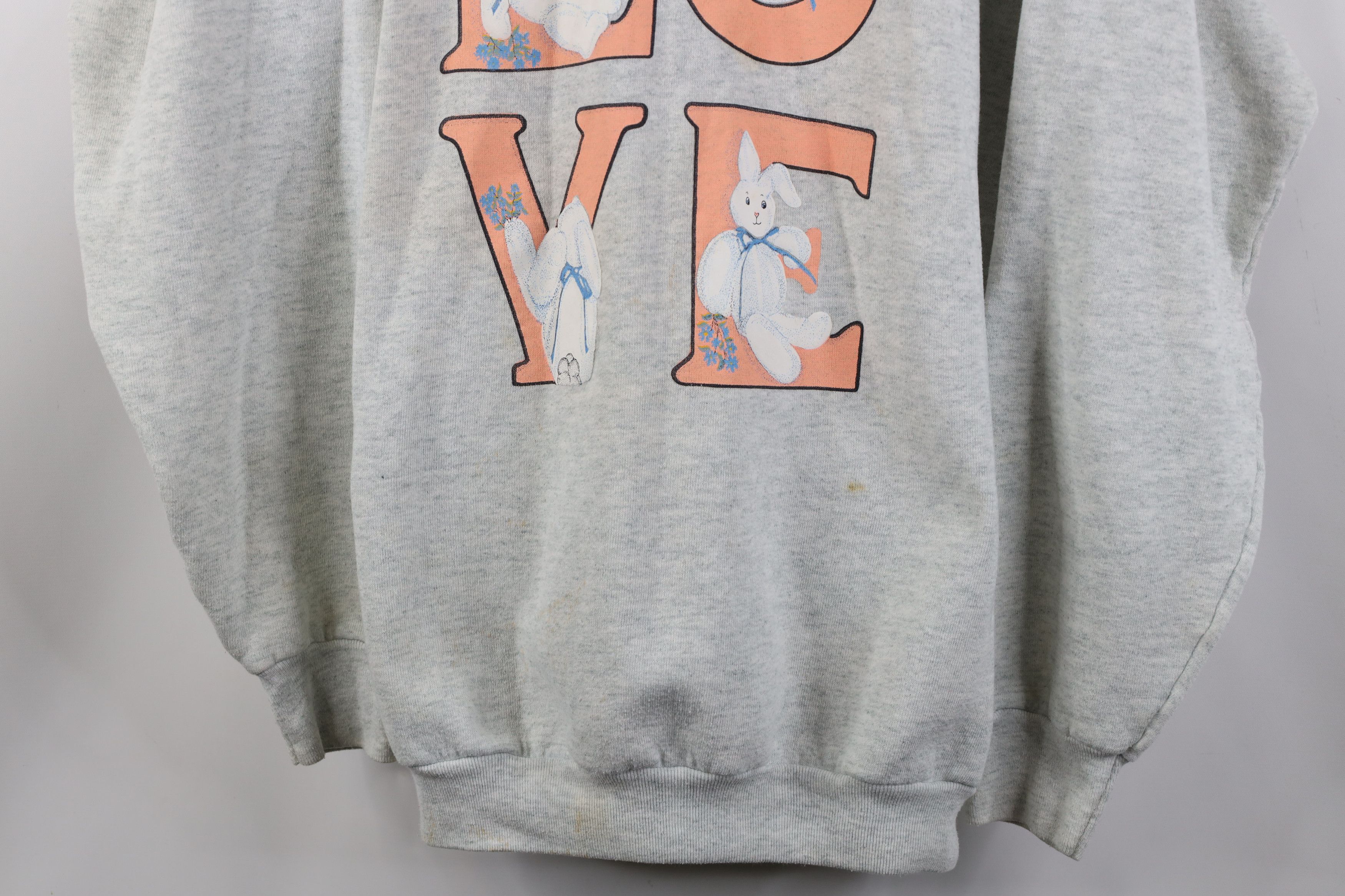 Vintage Vintage 90s Streetwear Love Easter Bunny Sweatshirt Gray USA Size XL / US 12-14 / IT 48-50 - 3 Thumbnail