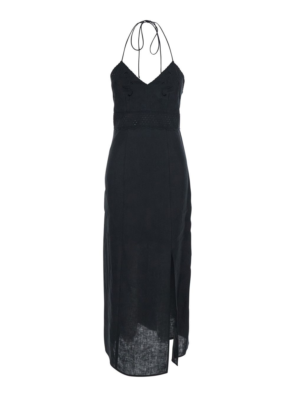 TWINSET Long Dress 'EMBROIDERY' Black with Embroidered Linen Details for Women Size M / US 6-8 / IT 42-44 - 1 Thumbnail