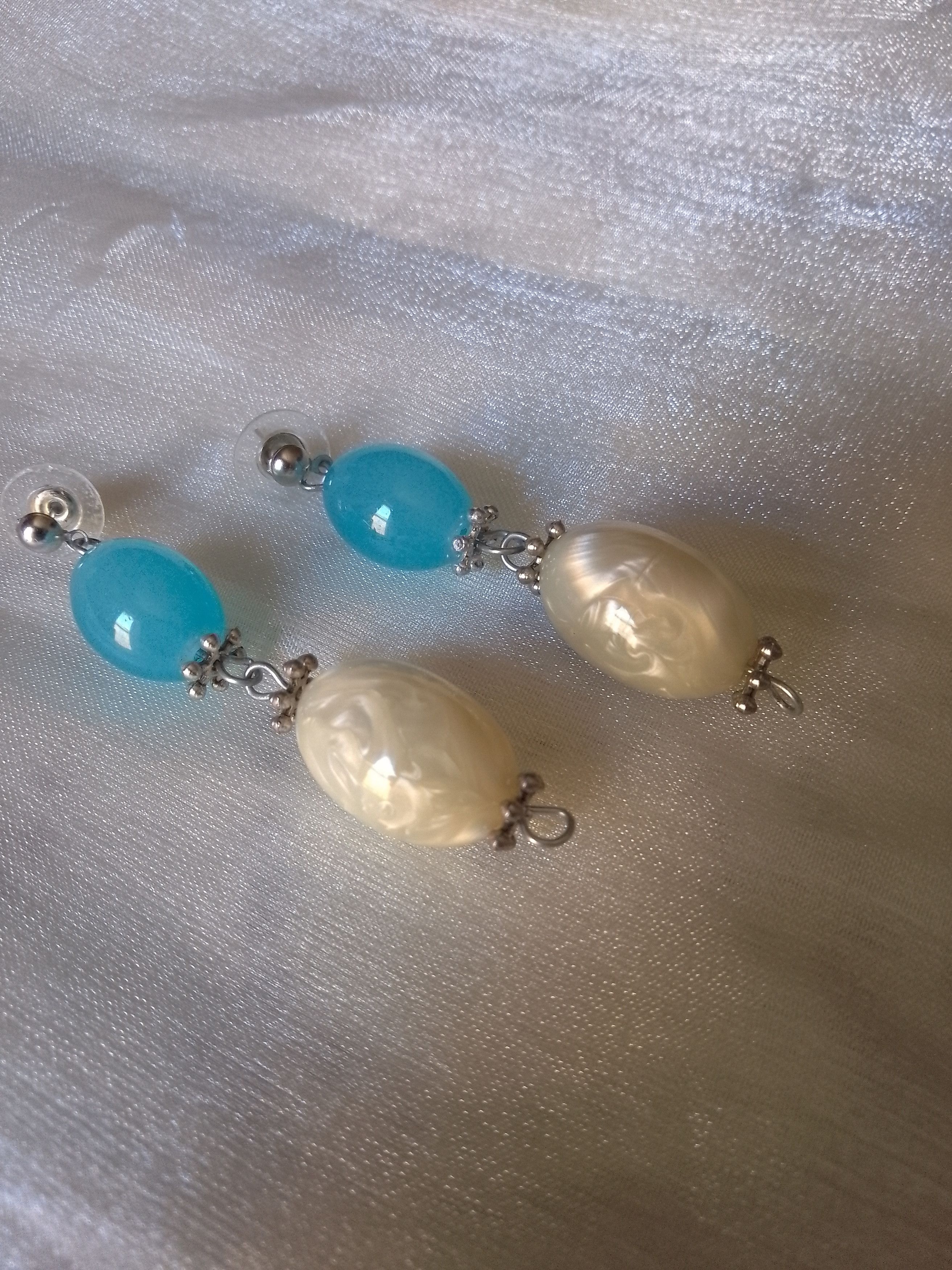Handmade Earrings Vintage Antique Pieces '70 Recycled Blue/Ivory Size ONE SIZE - 3 Thumbnail