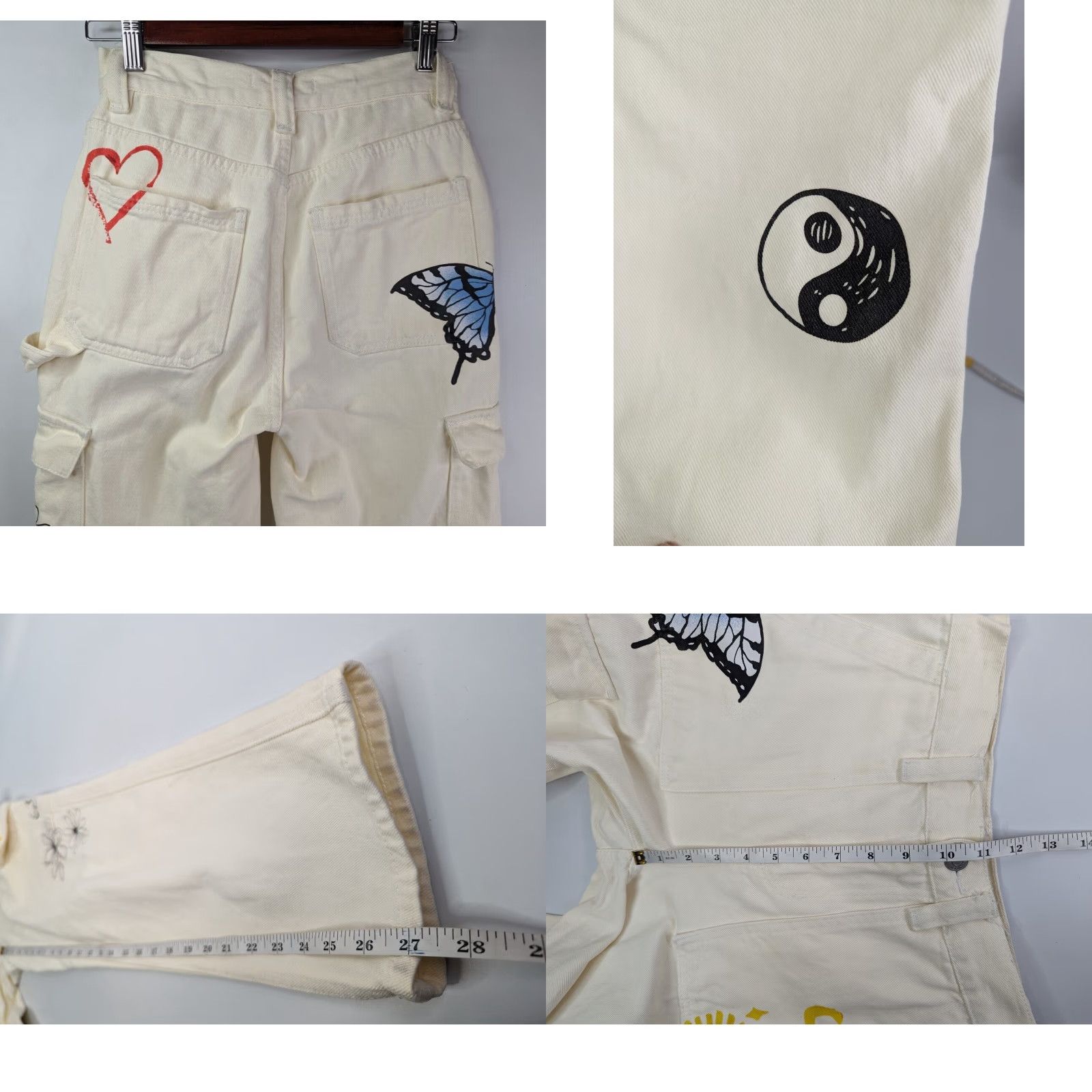 Pacsun Pacsun High Rise Carpenter Cargo Beige Jeans 24 Hippie Hipster Butterfly Size 42" / US 20 - 8 Thumbnail