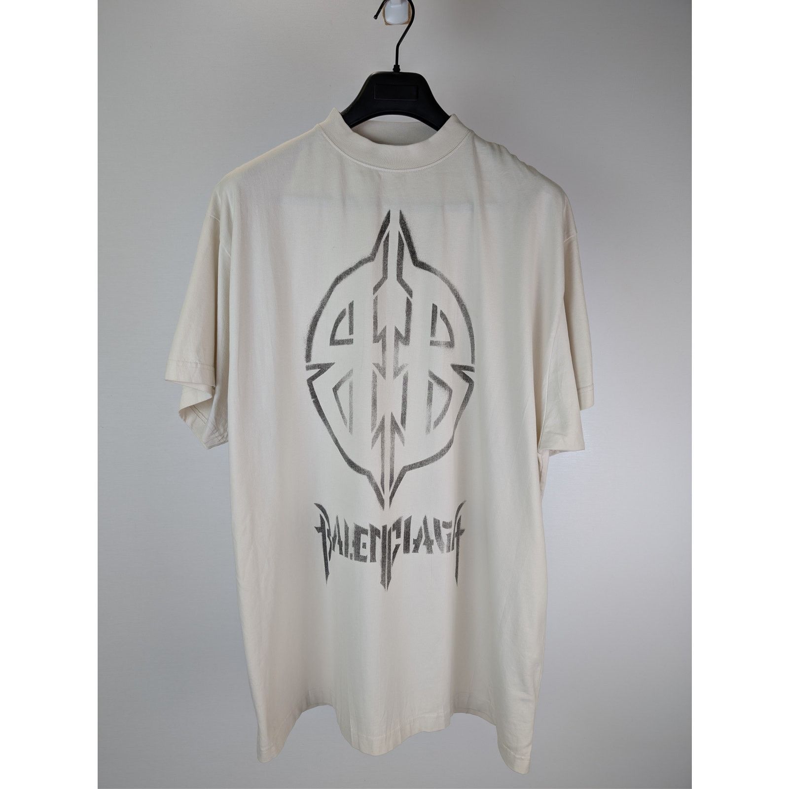 Balenciaga o1rshd1 BB Stencil Vintage Oversized Jersey T-Shirt in Ecru Size US M / EU 48-50 / 2 - 2 Thumbnail