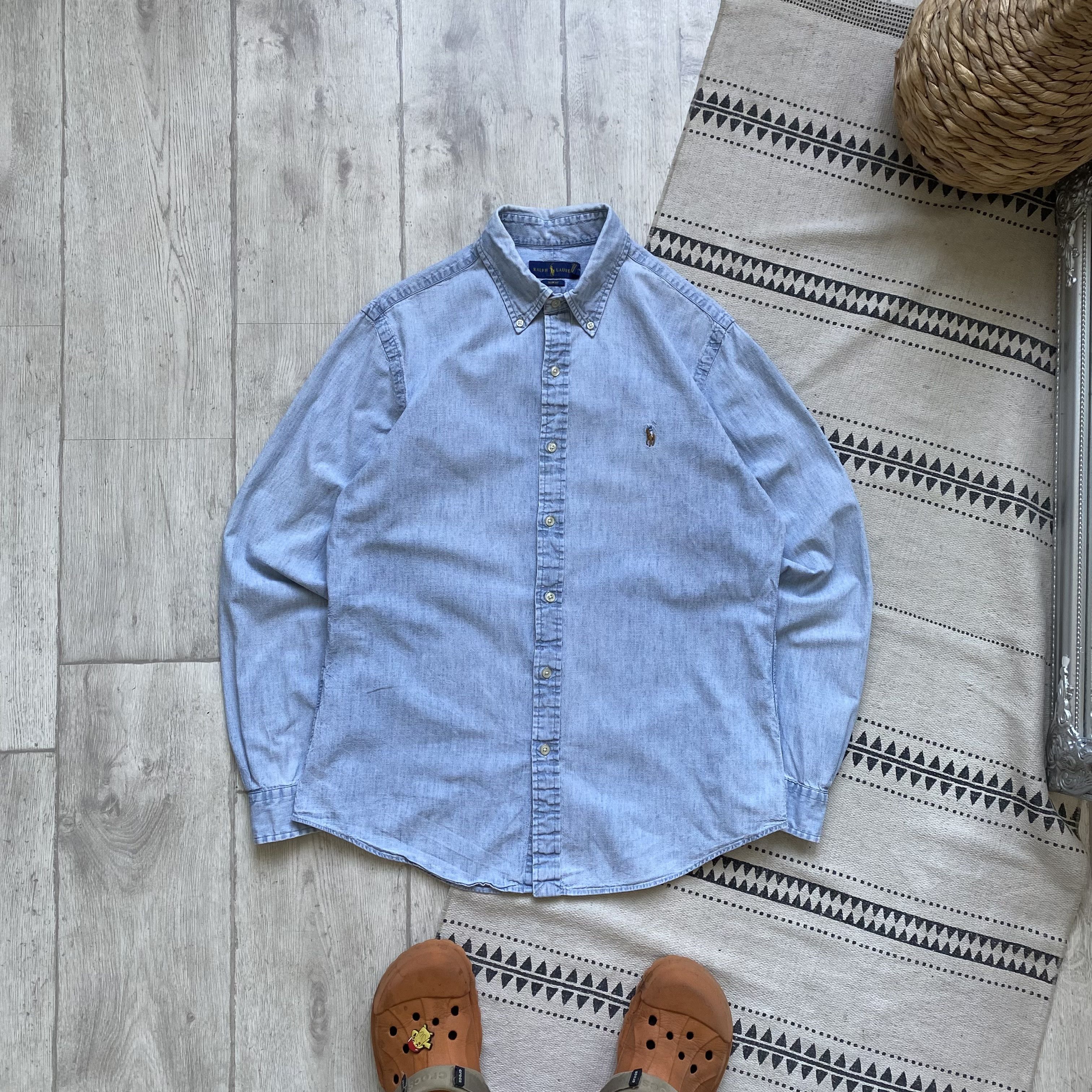 Polo Ralph Lauren 👔 Vintage Polo Ralph Lauren Shirt Faded Denim blue light Size US M / EU 48-50 / 2 - 1 Thumbnail