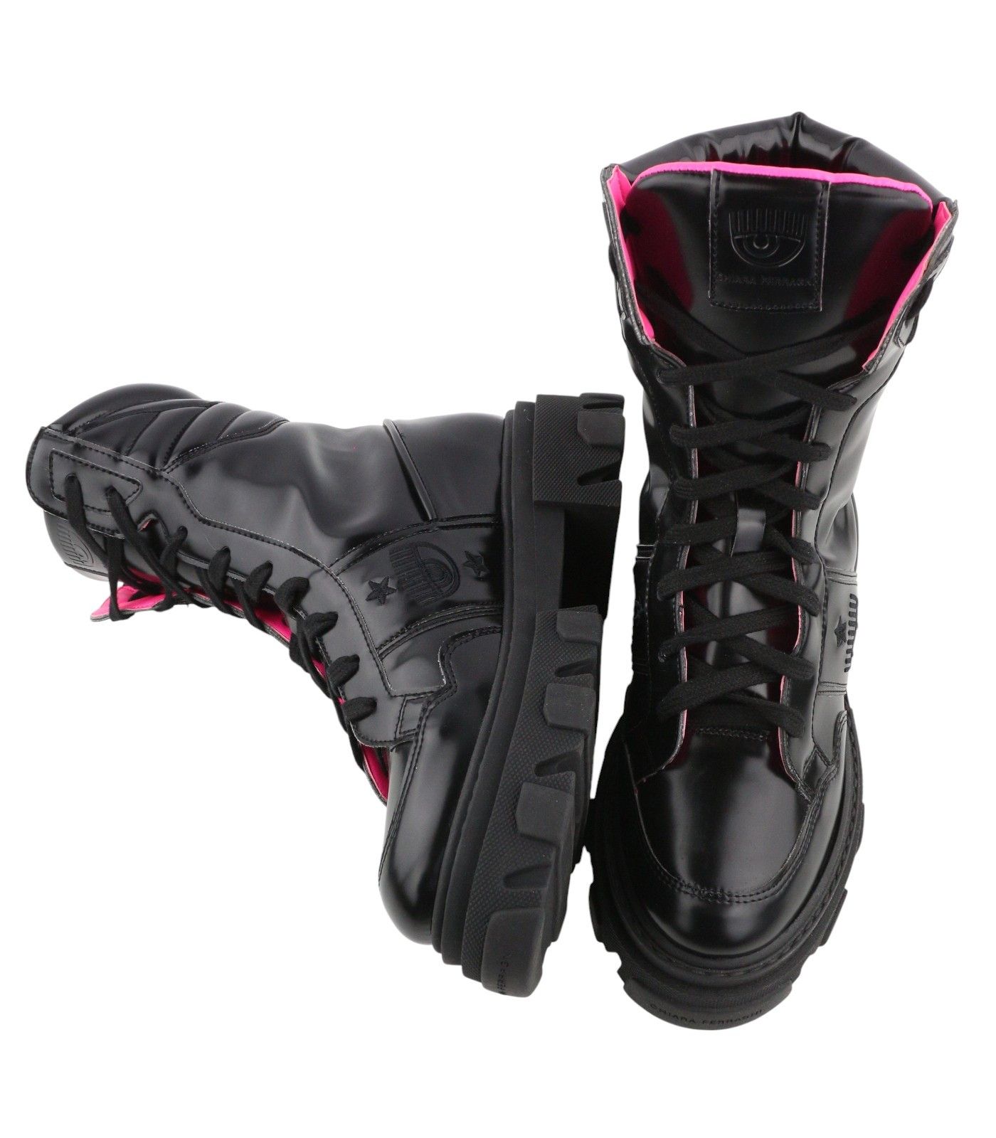 Chiara Ferragni VEGAN ABRADED LEATHER EU38 Black Chunky Boots 87734 Size US 7 / IT 37 - 7 Thumbnail