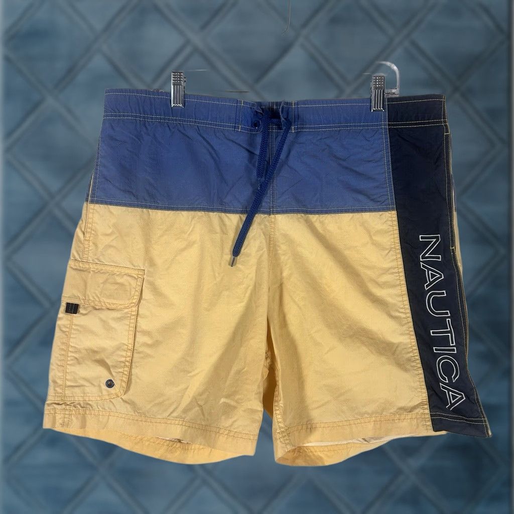 Nautica Nautica Surf Board Shorts Mens M Blue Lined Nylon Beach Trunks Colorblock 90s/Aloha/Hawaiian Beach Mens Size US 31 - 1 Thumbnail