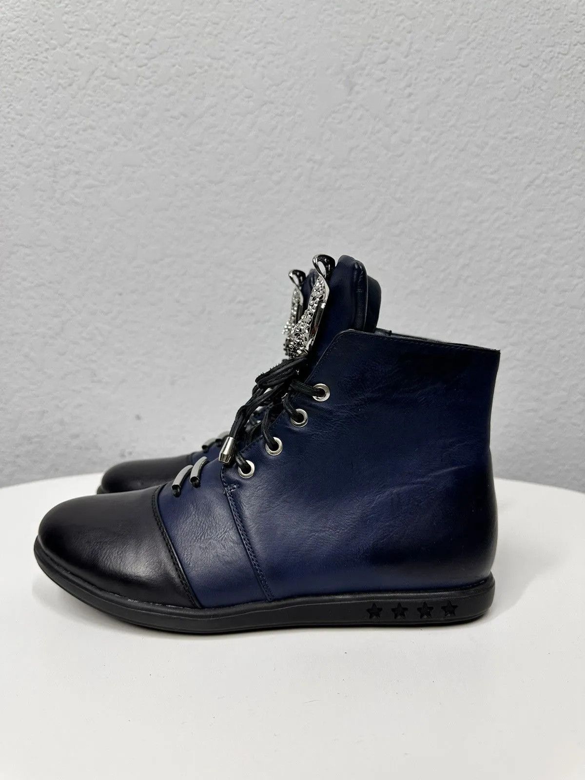 If Six Was Nine Blue leather femme ankle boots big metal panther logo Size US 8 / IT 38 - 7 Thumbnail