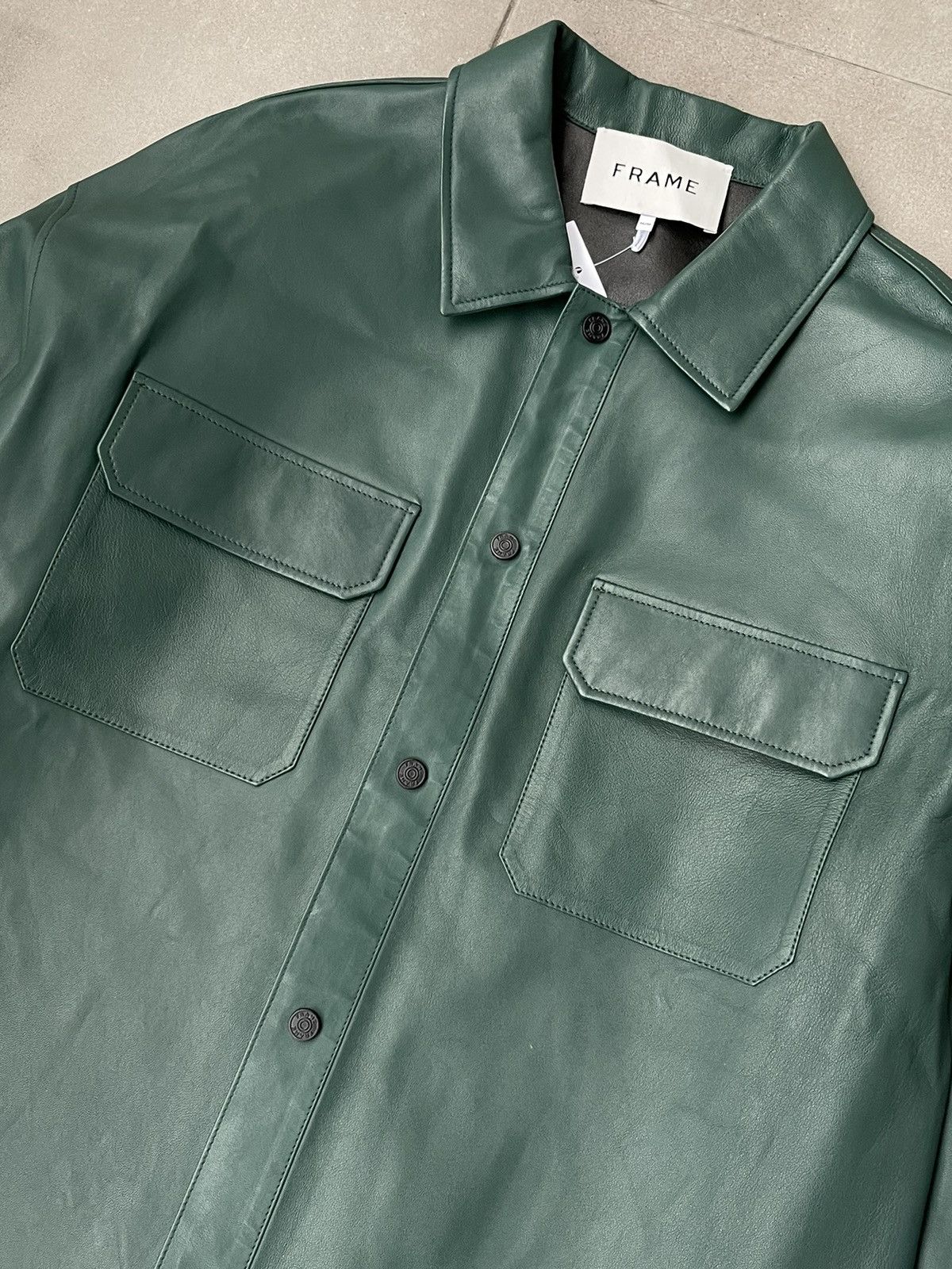 Frame !DS! SS23 Frame Dark Green Leather Shirt Jacket Size US M / EU 48-50 / 2 - 13 Thumbnail