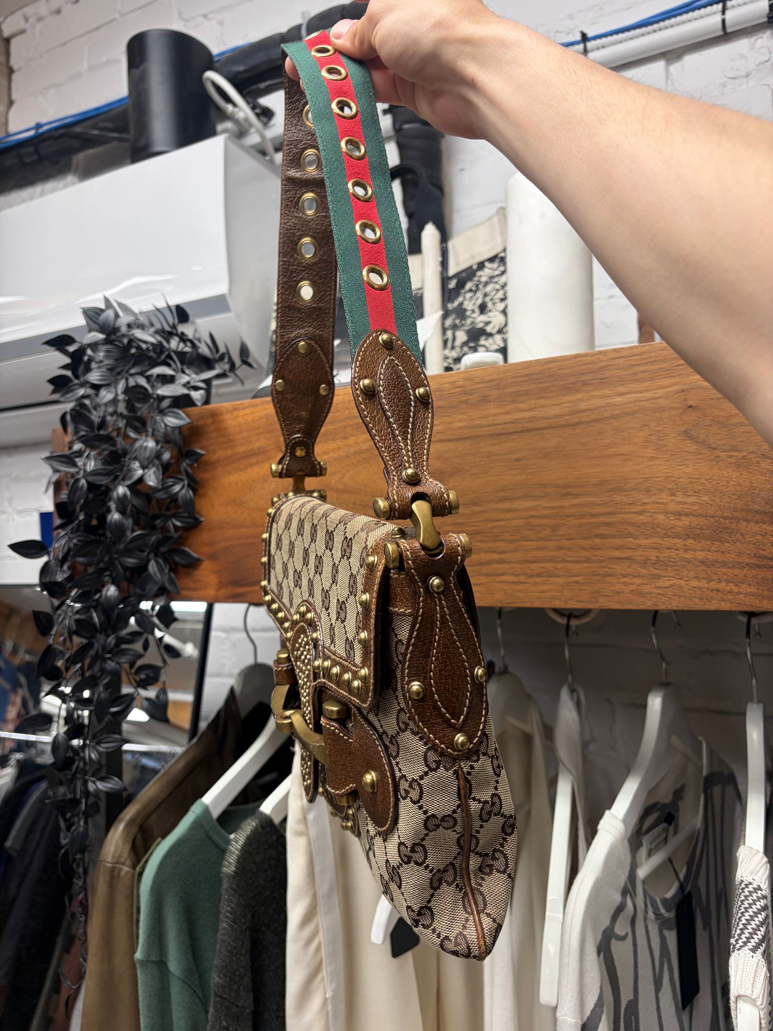 Gucci Gucci Canvas Monogram Studded ‘Pelham’ Runway Flap Bag Size ONE SIZE - 4 Thumbnail