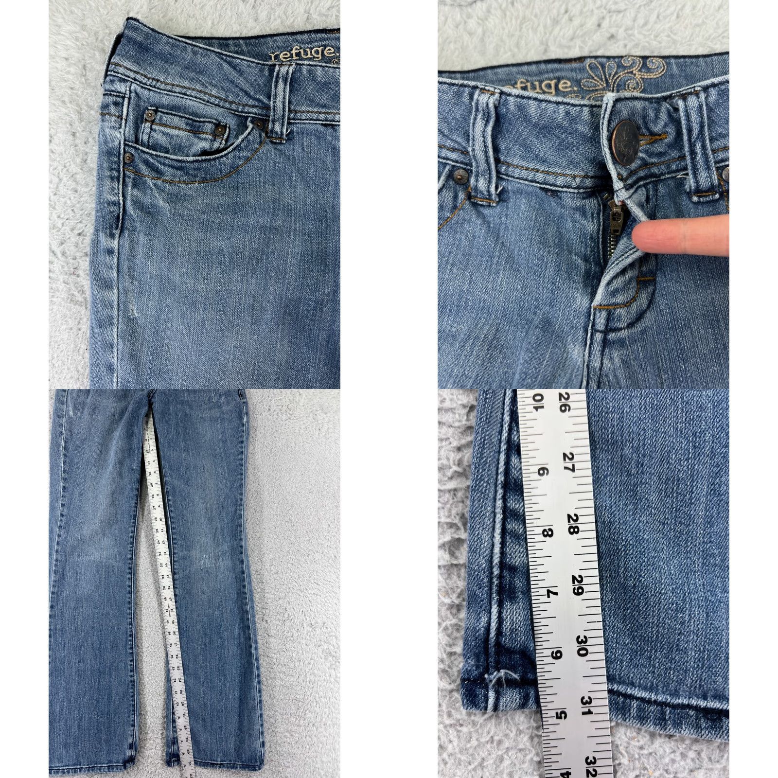 Denime Refuge Jeans Womens 7 Blue Denim Flared Distressed Embroidered Cotton Jeans Size 28" / US 6 / IT 42 - 8 Thumbnail