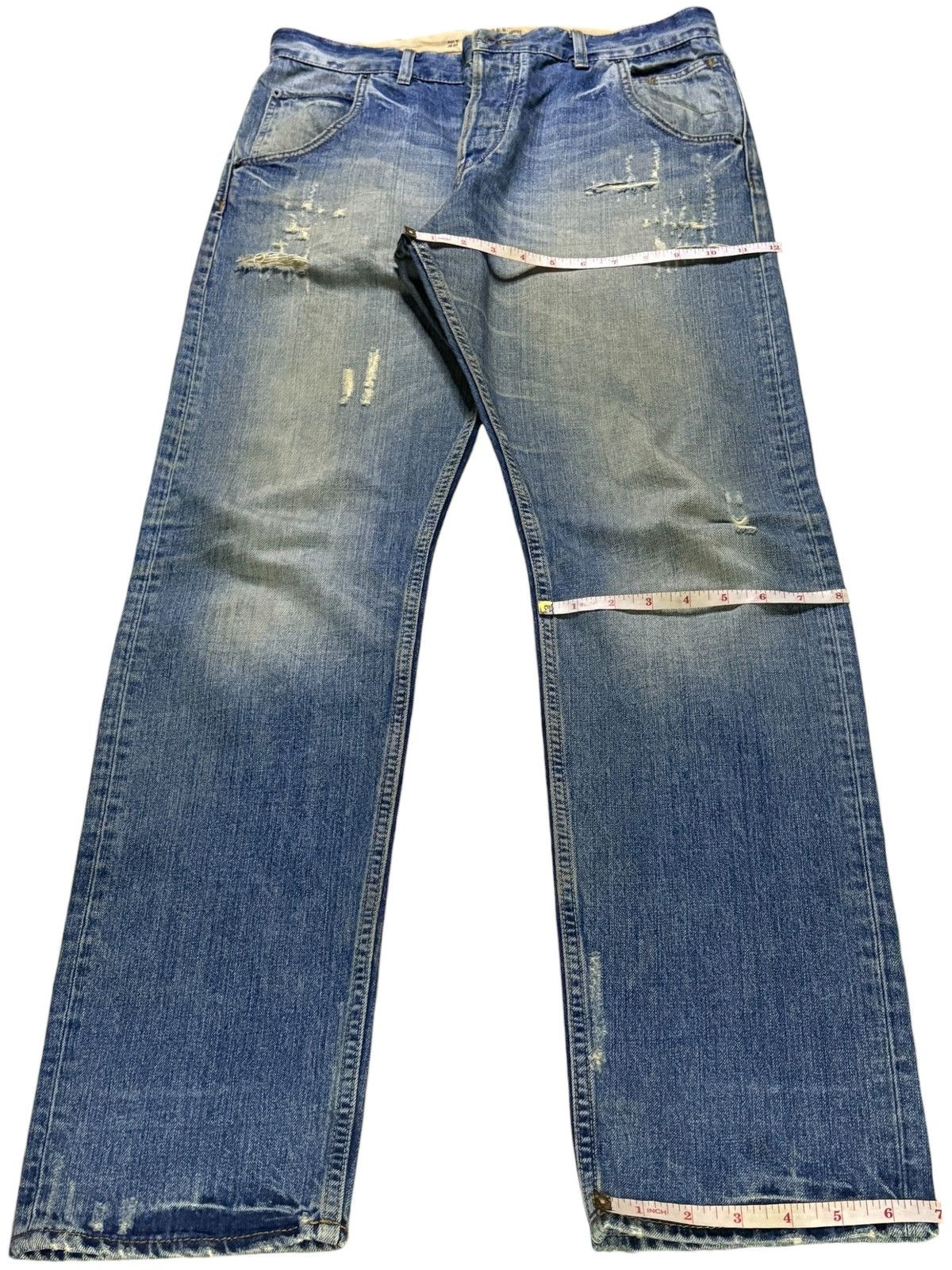 Japanese Brand Vintage Japanese Brand Button Fly Mud Wash Distress Rip Jean Size US 33 - 12 Thumbnail
