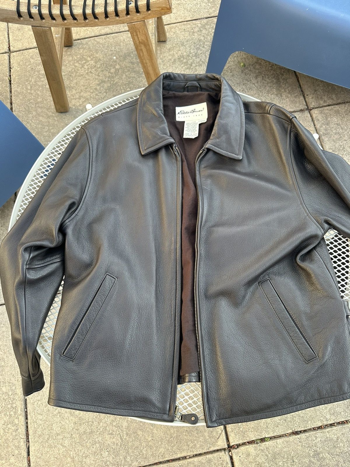image of L L Bean Brown Leather Jacket, Men's (Size Medium)