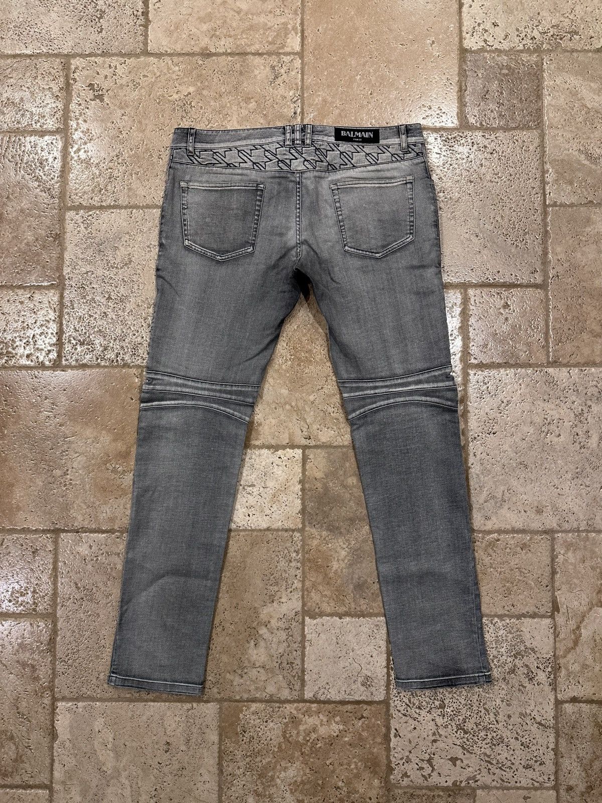 Balmain Balmain OG Grey Wash Houndstooth / Stars Biker Denim Jeans Size US 34 / EU 50 - 6 Thumbnail