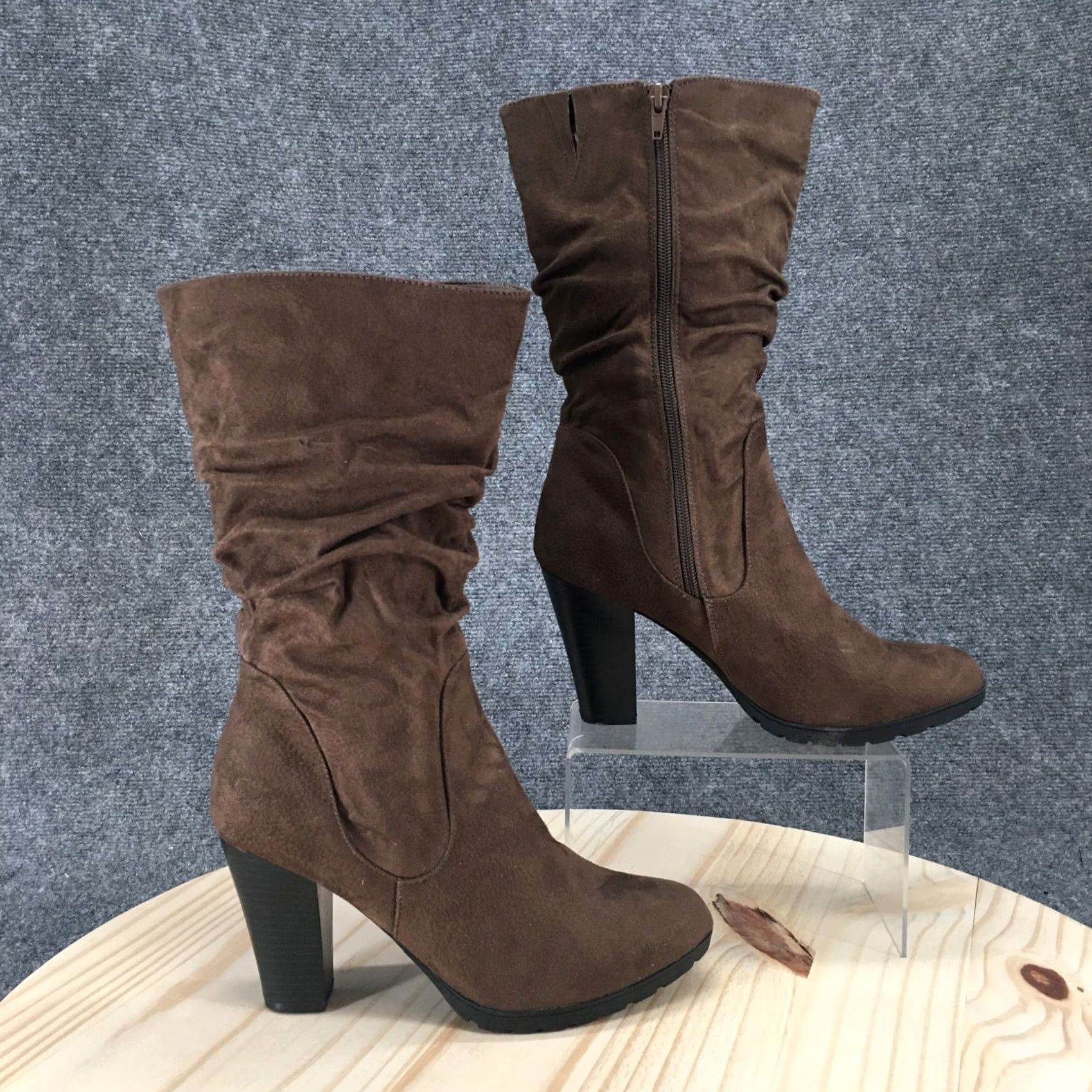 Vintage White Mountain Boots Womens 10 M Samuelle Side Zip Block Heels Brown Slouch Boot Riding Boot Size US 10 / IT 40 - 2 Thumbnail