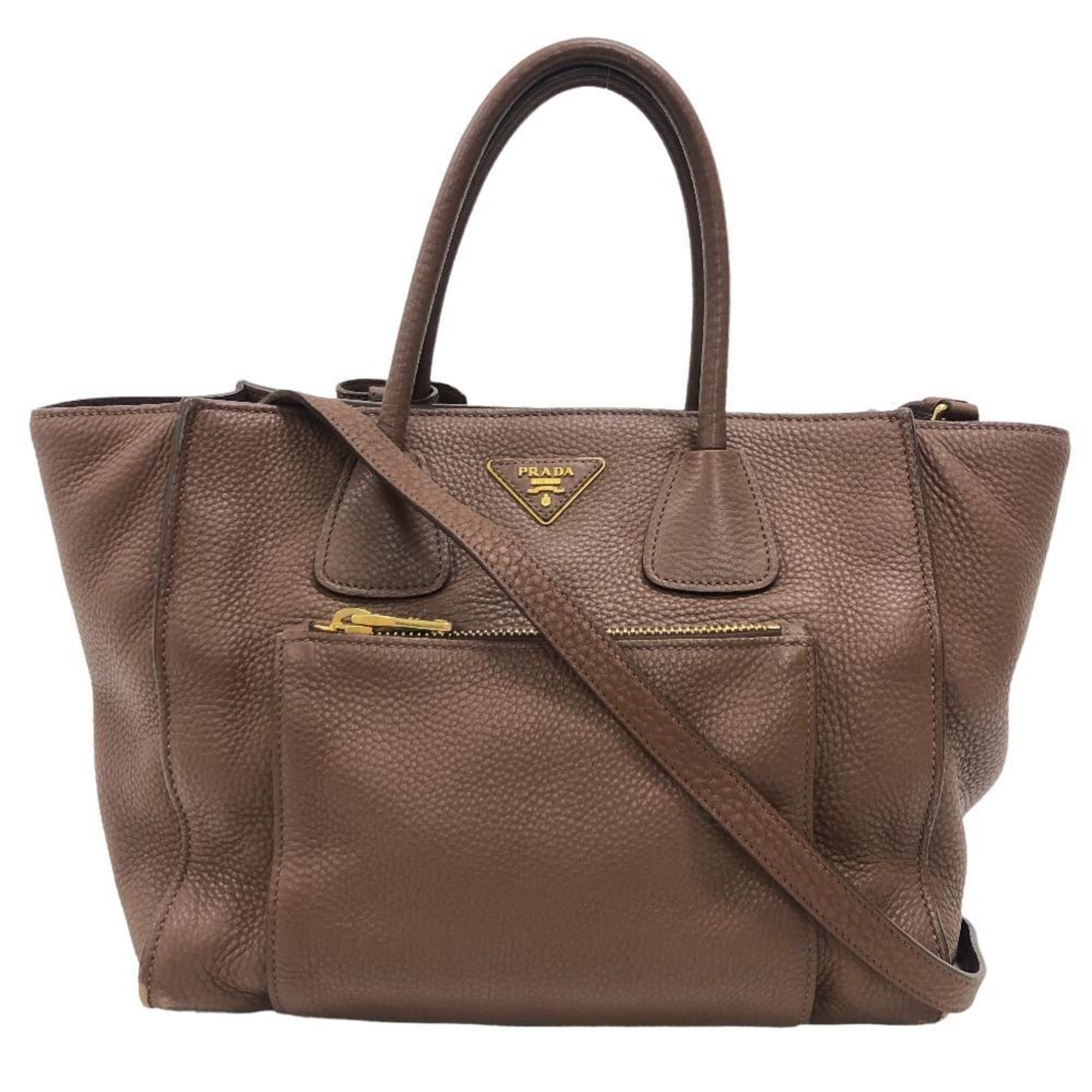 image of Prada Bn2626 Shoulder Bag Vitello Dino Handbag Brown Women's Z0005986