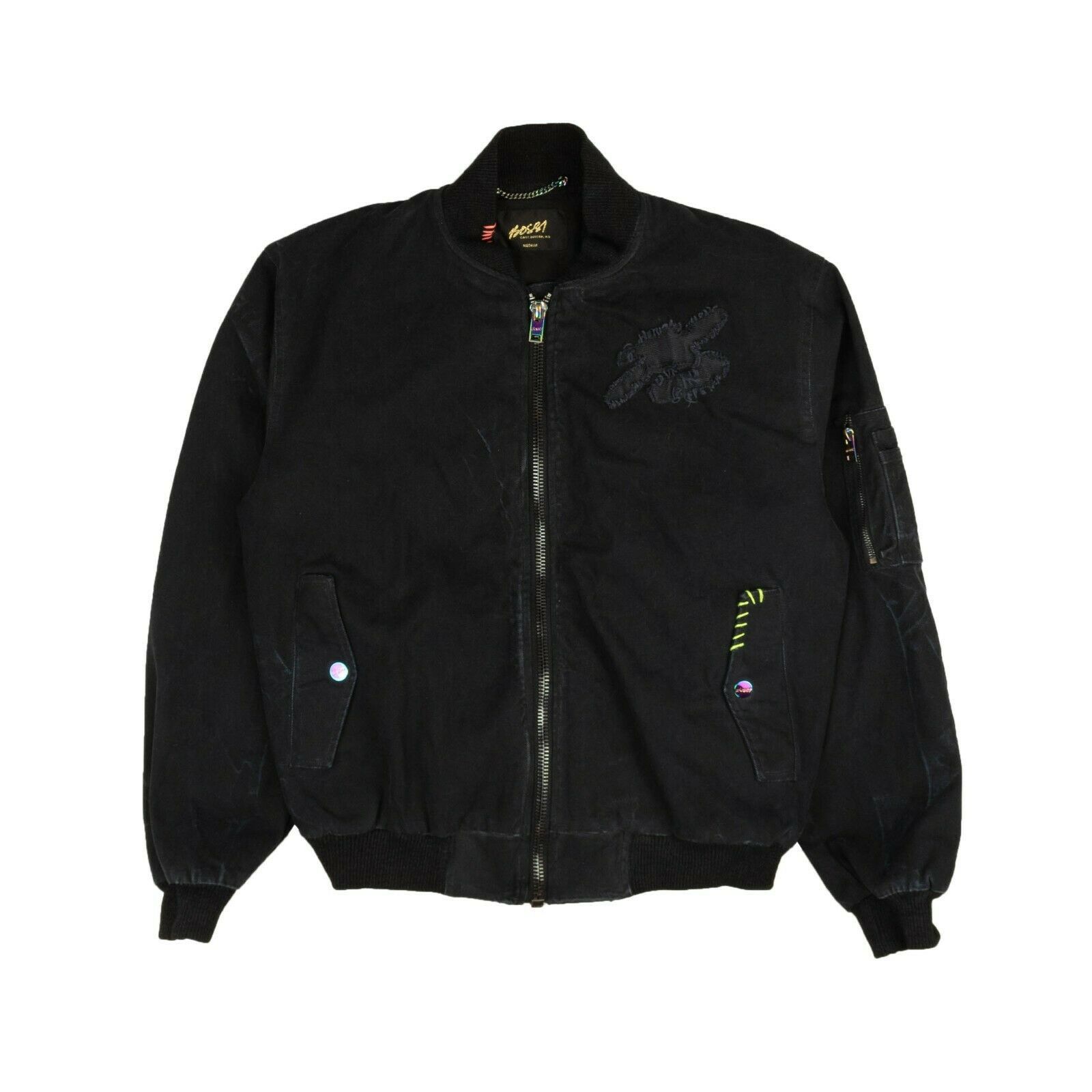 image of Bossi Black Canvas Bomber Jacket Size M, Men's