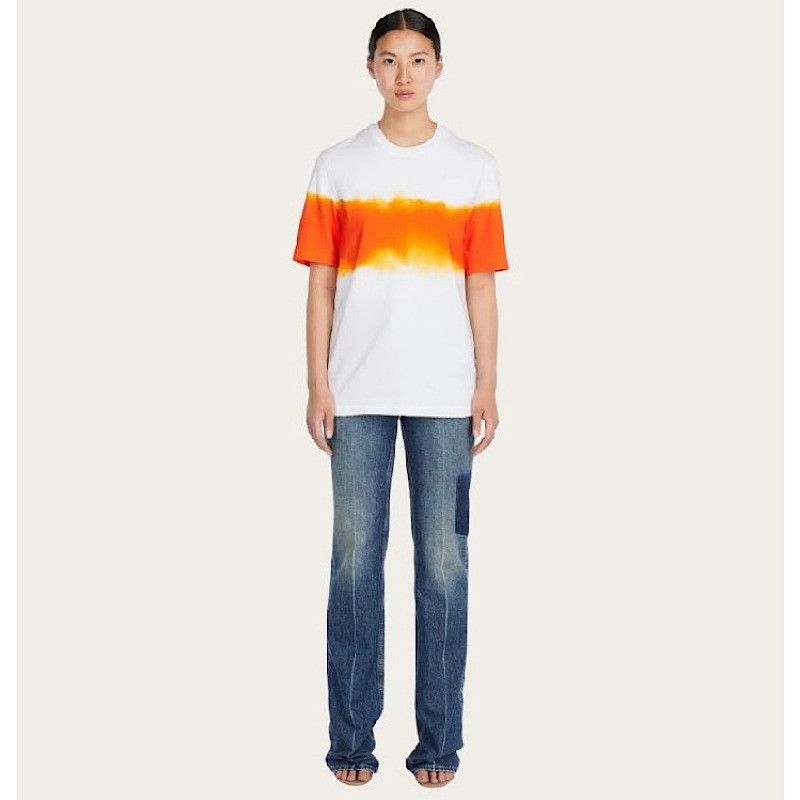 Salvatore Ferragamo o1s1rm0924 Cut & Sew Short Sleeve T-Shirt in White/Orange Size XS / US 0-2 / IT 36-38 - 3 Thumbnail