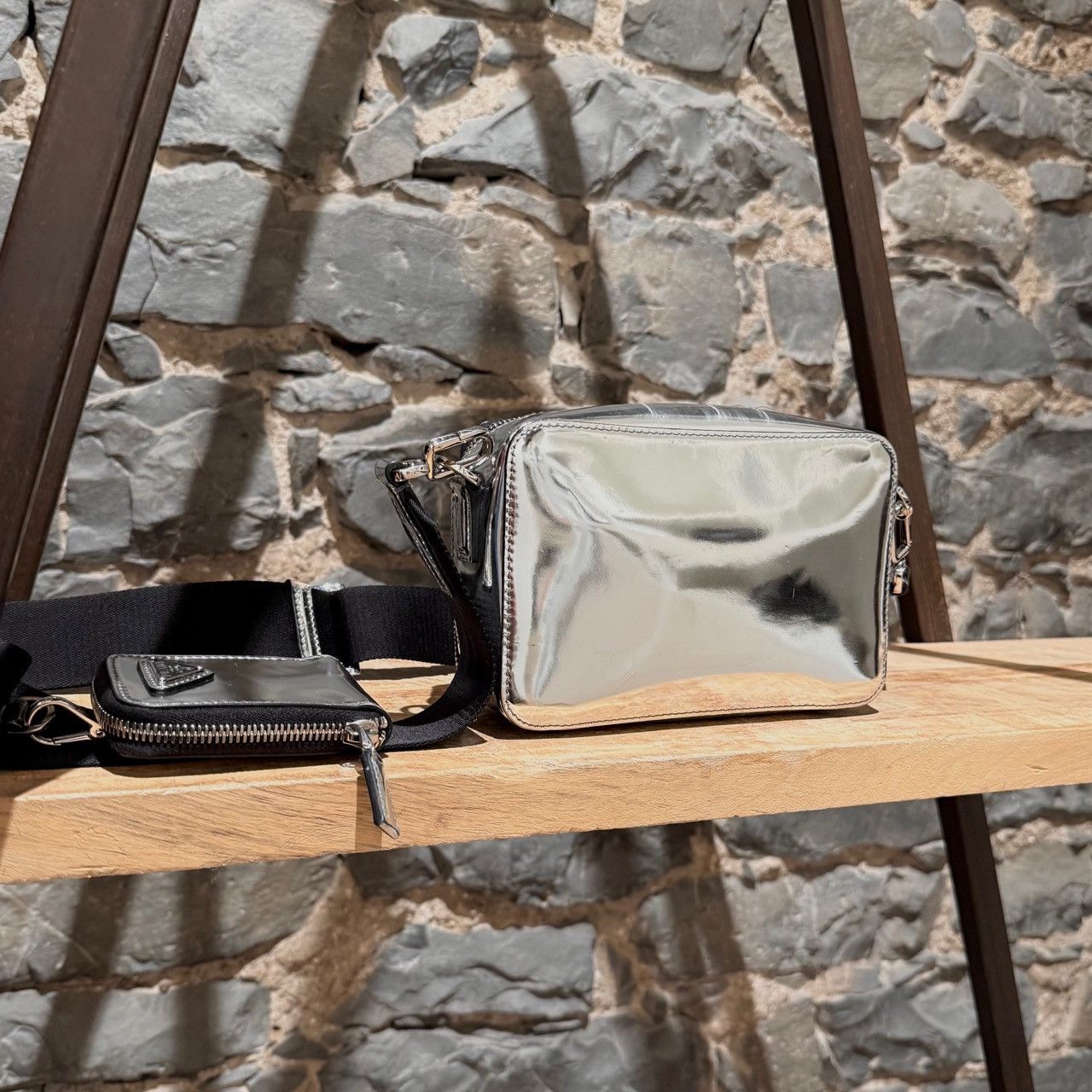 Prada Prada Metallic Silver Chrome Spazzolato Brique Crossbody Bag Size ONE SIZE - 6 Thumbnail