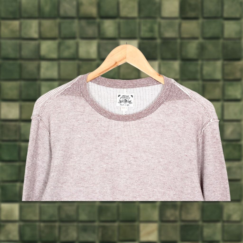 Diesel DIESEL Sweatshirt Men Size S Waffle Knit Round Neck Cardigan Logo White Brown - Men's Sweatshirt S Size US S / EU 44-46 / 1 - 1 Thumbnail