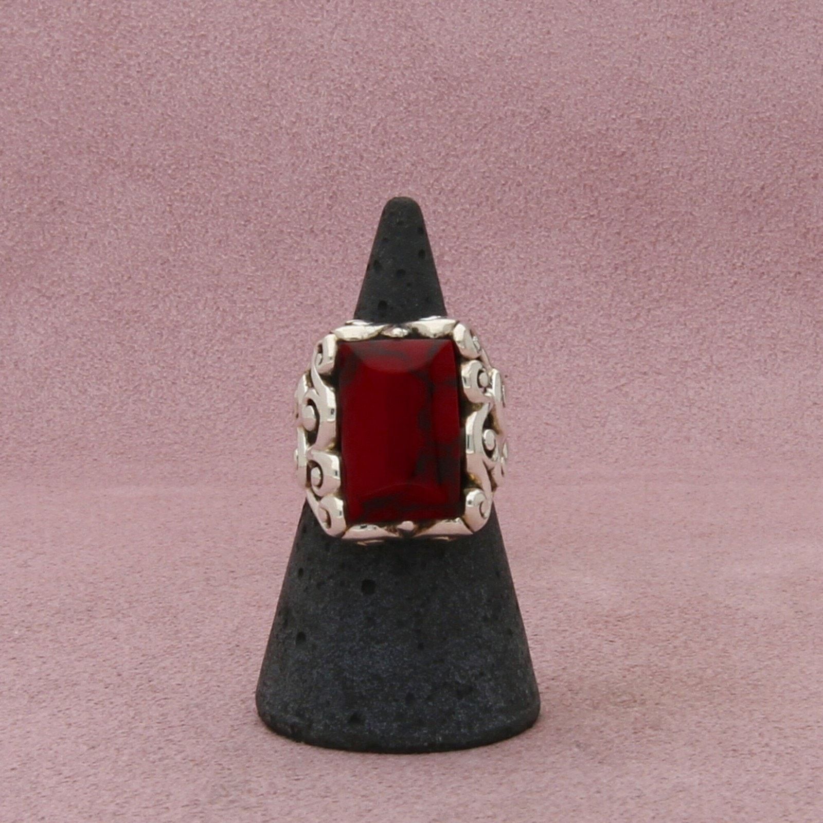 Sterling Silver sterling silver vintage red jasper scroll ring size 5.75 Size ONE SIZE - 1 Thumbnail