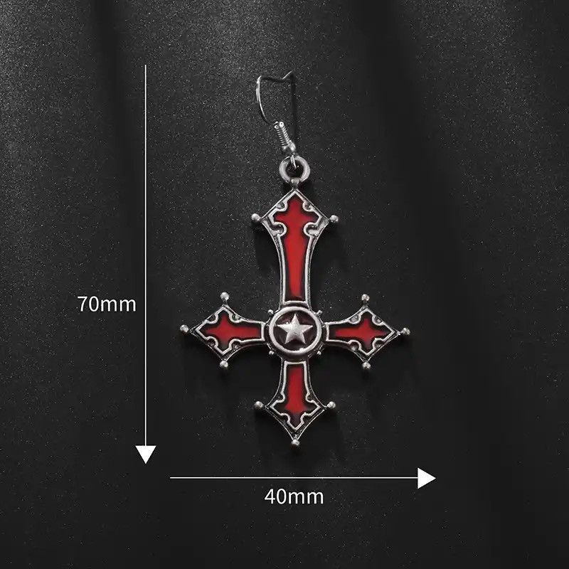 Jewelry × Vintage Blood Red Gothic Inverted Cross Earrings Size ONE SIZE - 3 Thumbnail