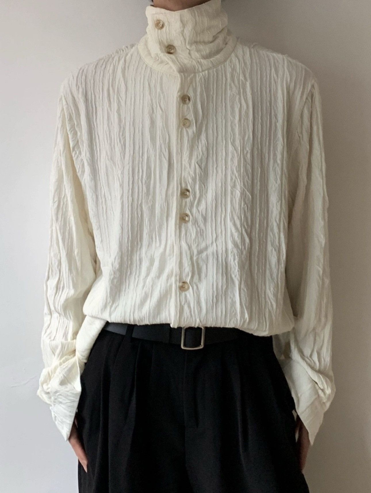 Japanese Brand × Vintage Retro vintage high neck crinkle button up shirt Size US M / EU 48-50 / 2 - 3 Thumbnail