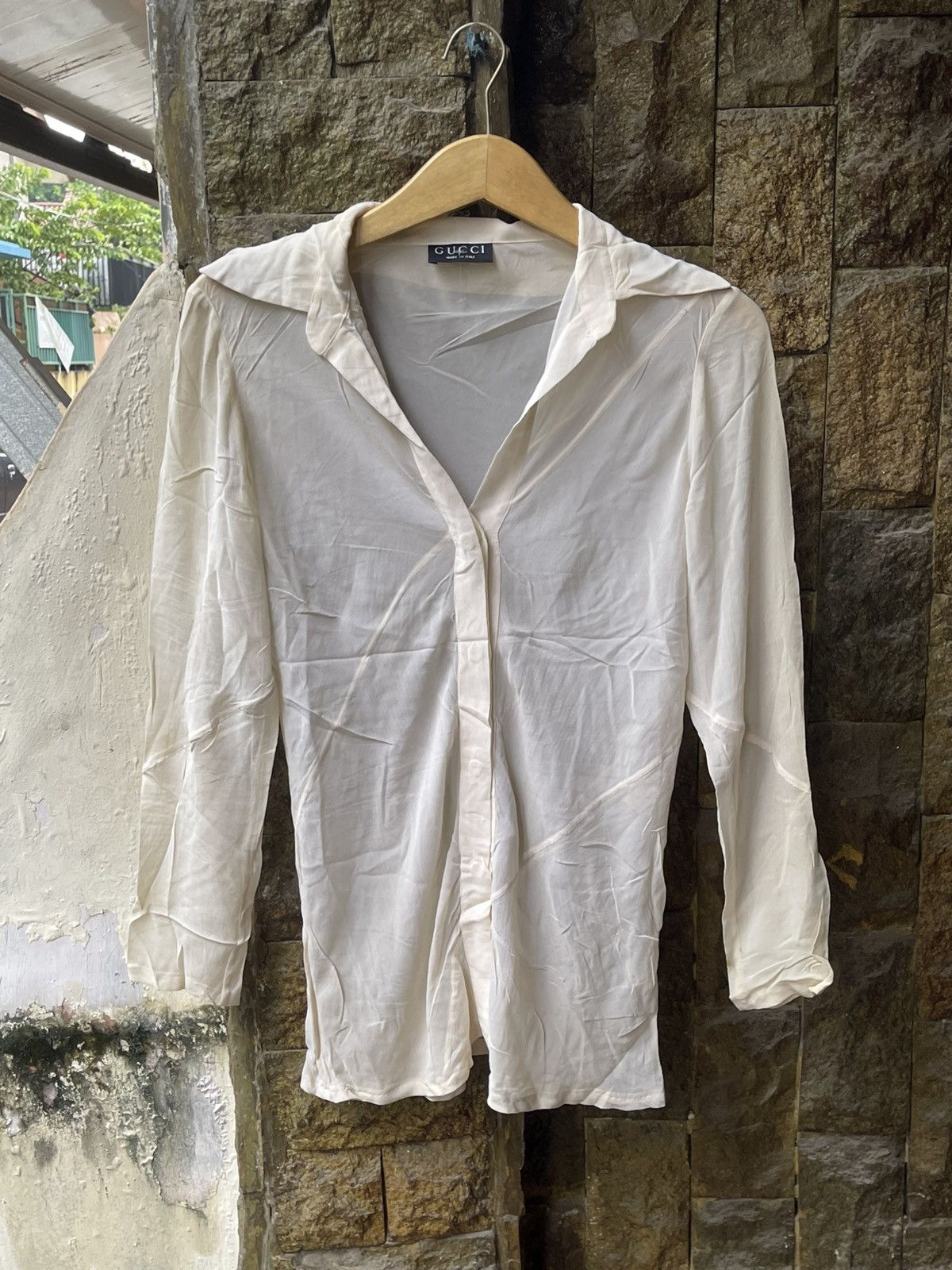 Gucci 1997 Gucci Tom Ford Rayon/Silk Sheer Mesh Cowl Neck Shirts Size S / US 4 / IT 40 - 1 Thumbnail